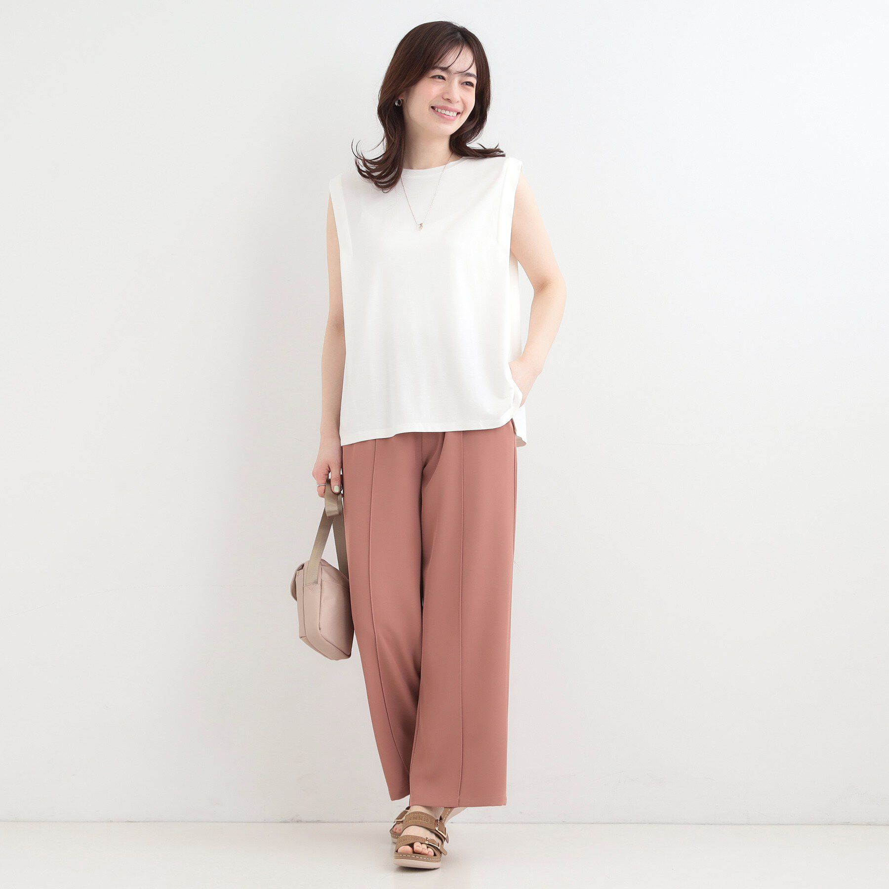 SHOO･LA･RUE「【UVカット/接触冷感】とろみタックノースリーブトップス」|Tシャツ・カットソー|