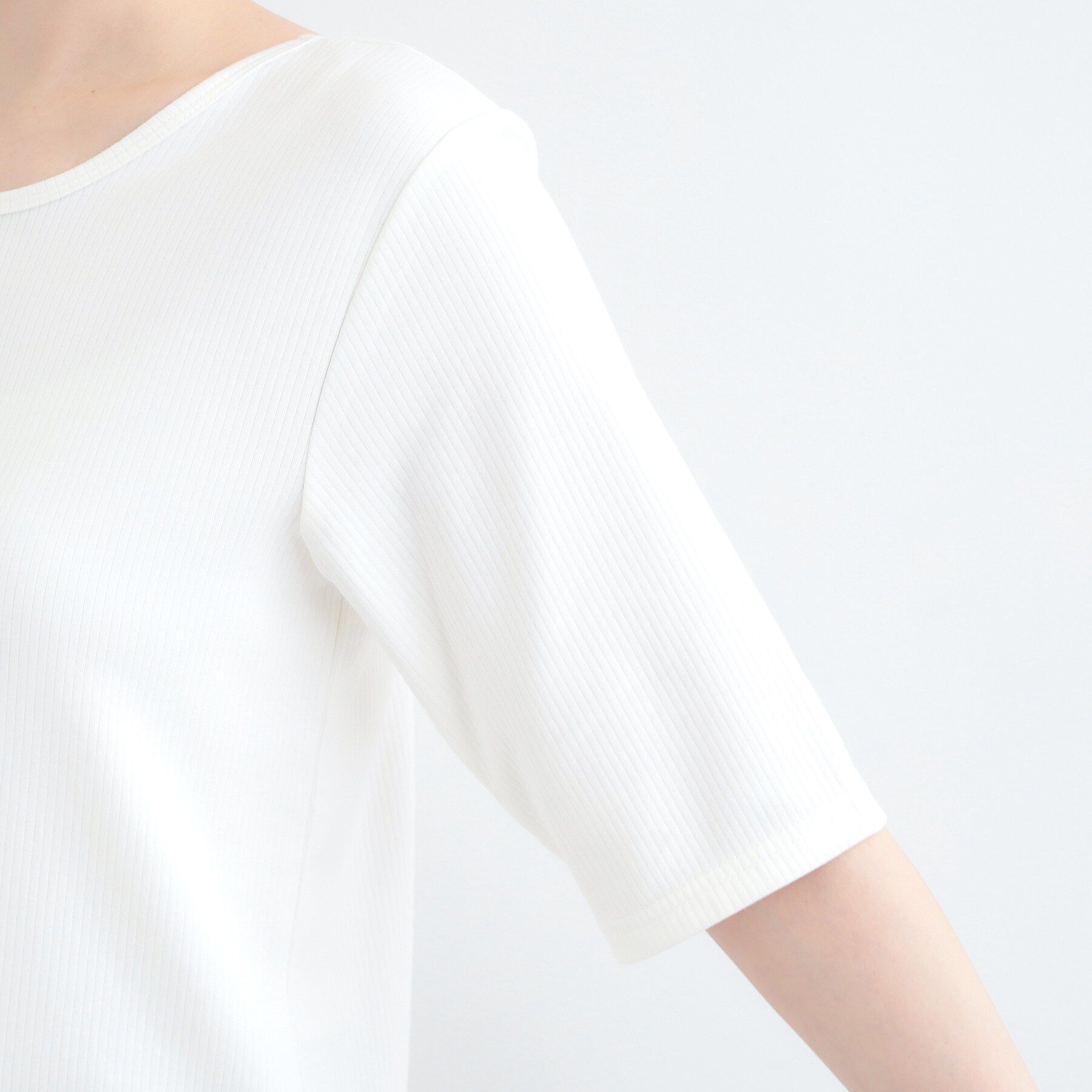 SHOO･LA･RUE「【ネックアソート】裏ひんやりテレコ5分袖トップス」|Tシャツ・カットソー|