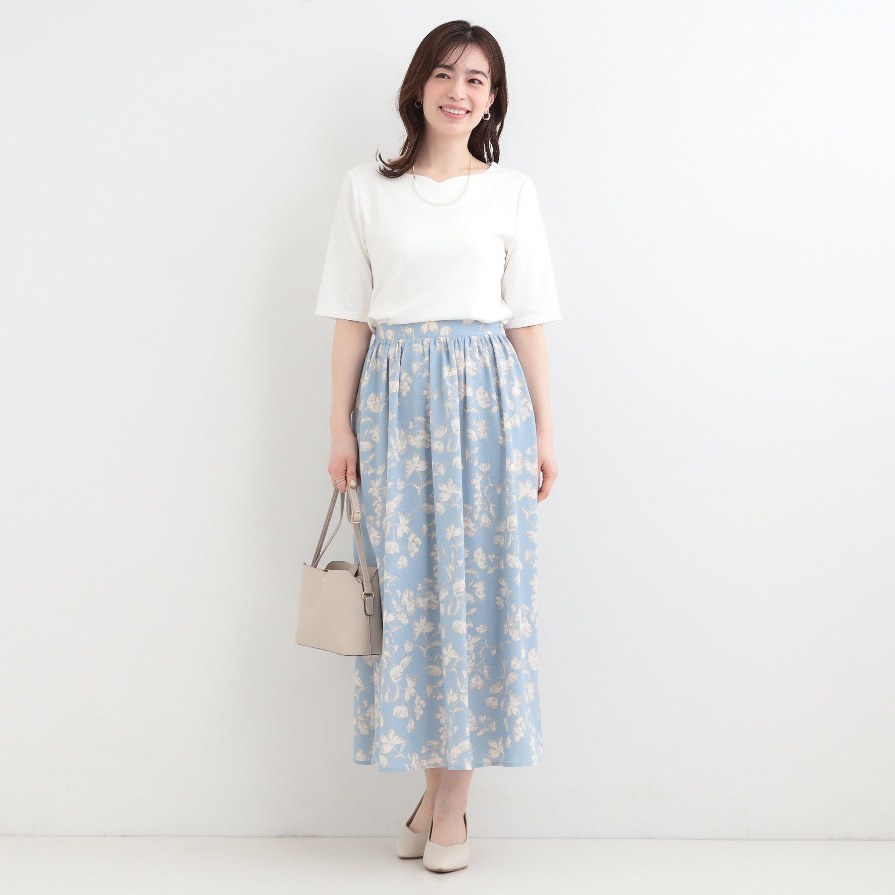 SHOO･LA･RUE「【ネックアソート】裏ひんやりテレコ5分袖トップス」|Tシャツ・カットソー|