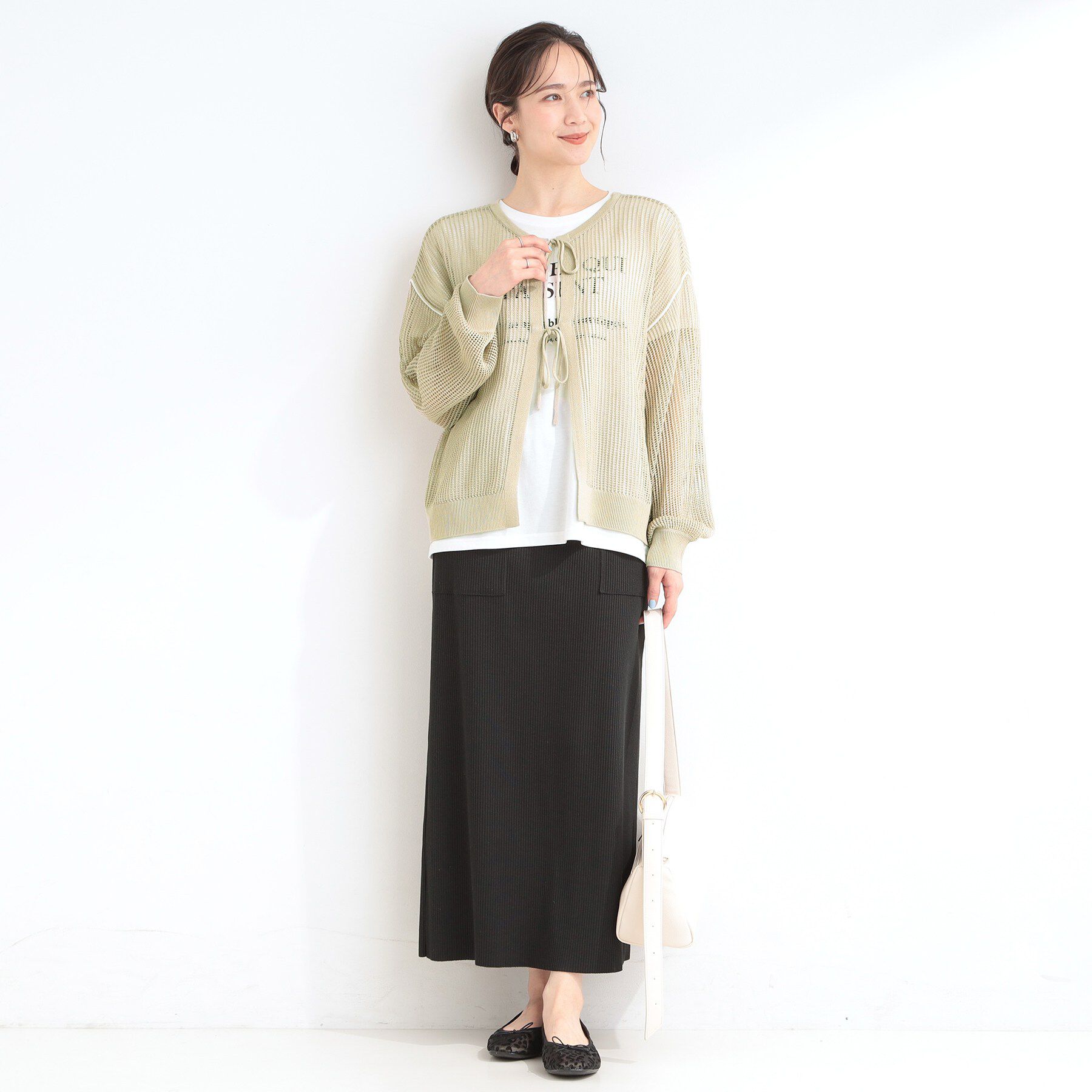 SHOO･LA･RUE「【前後2WAY/2点セット/洗濯機可/S-LL】メッシュリボンニット＆半袖ロゴT」|その他|