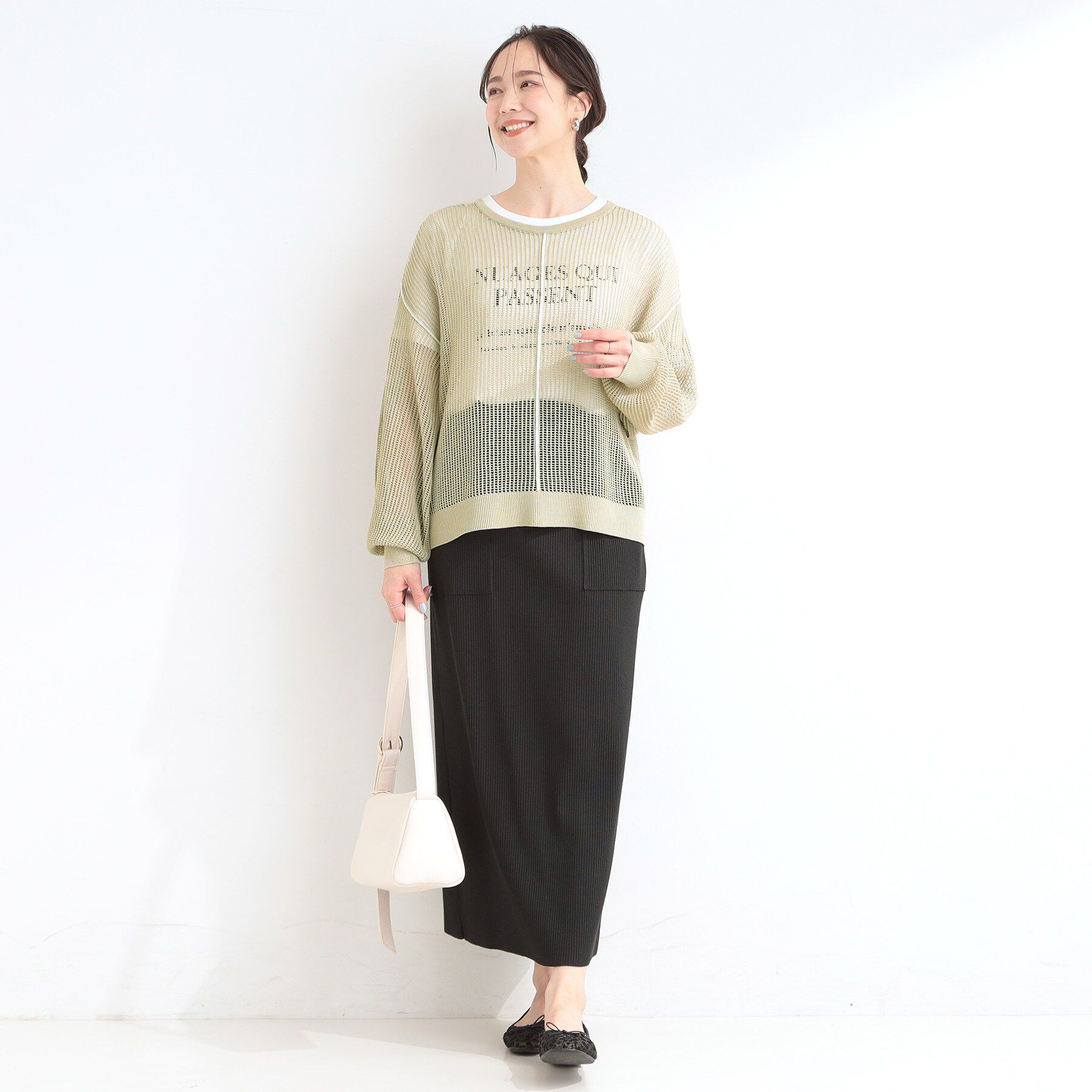 SHOO･LA･RUE「【前後2WAY/2点セット/洗濯機可/S-LL】メッシュリボンニット＆半袖ロゴT」|その他|