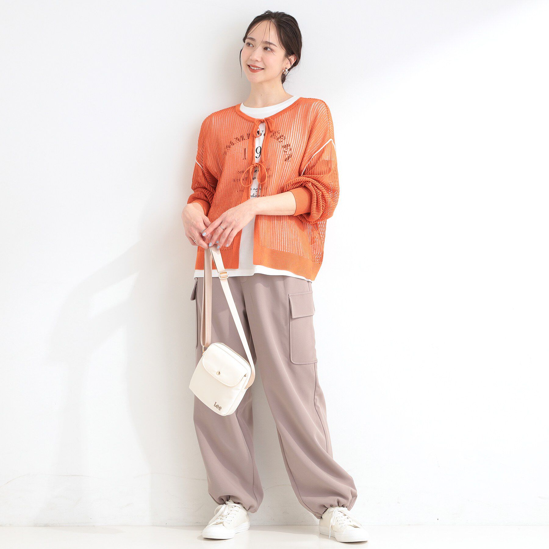 SHOO･LA･RUE「【前後2WAY/2点セット/洗濯機可/S-LL】メッシュリボンニット＆半袖ロゴT」|その他|