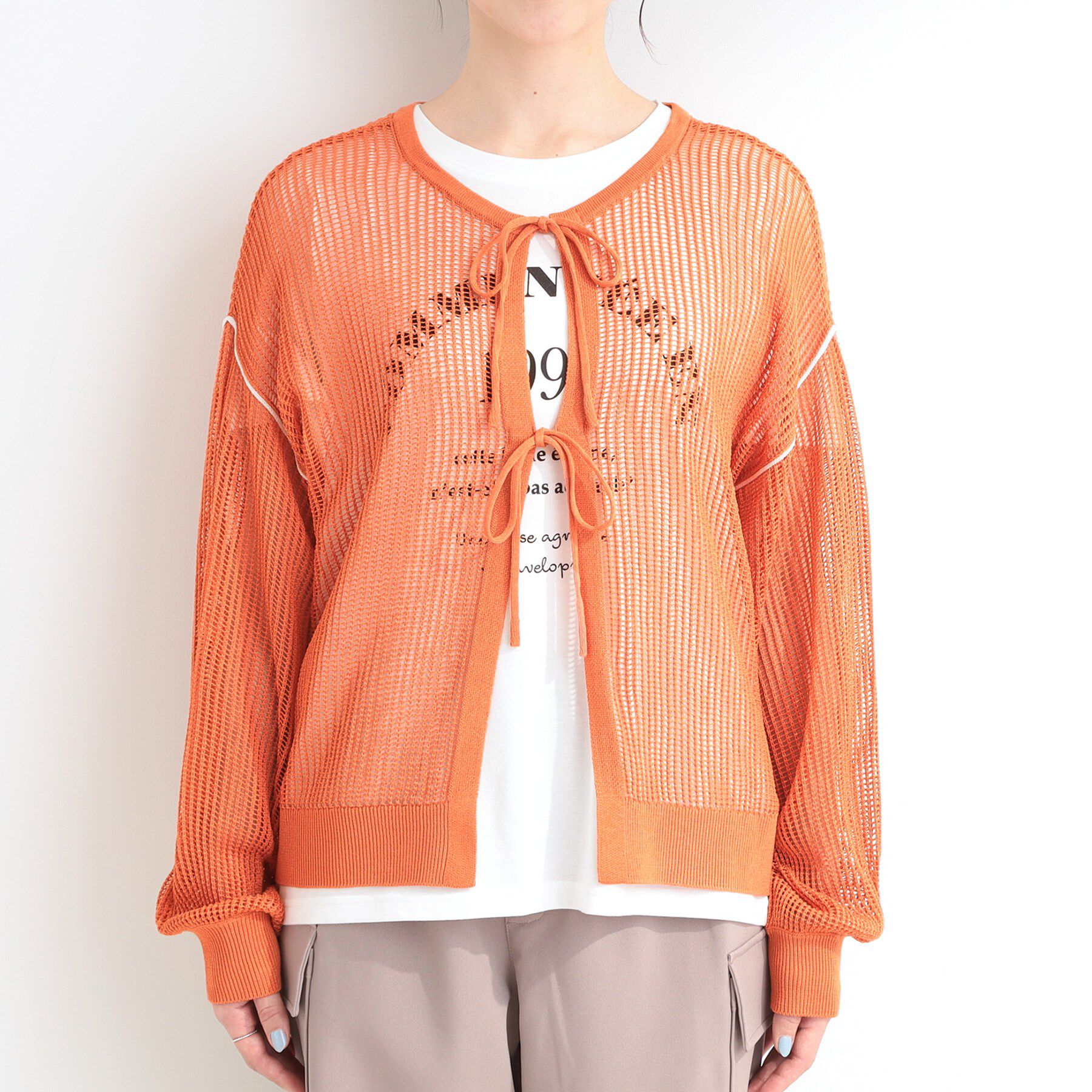 SHOO･LA･RUE「【前後2WAY/2点セット/洗濯機可/S-LL】メッシュリボンニット＆半袖ロゴT」|その他|