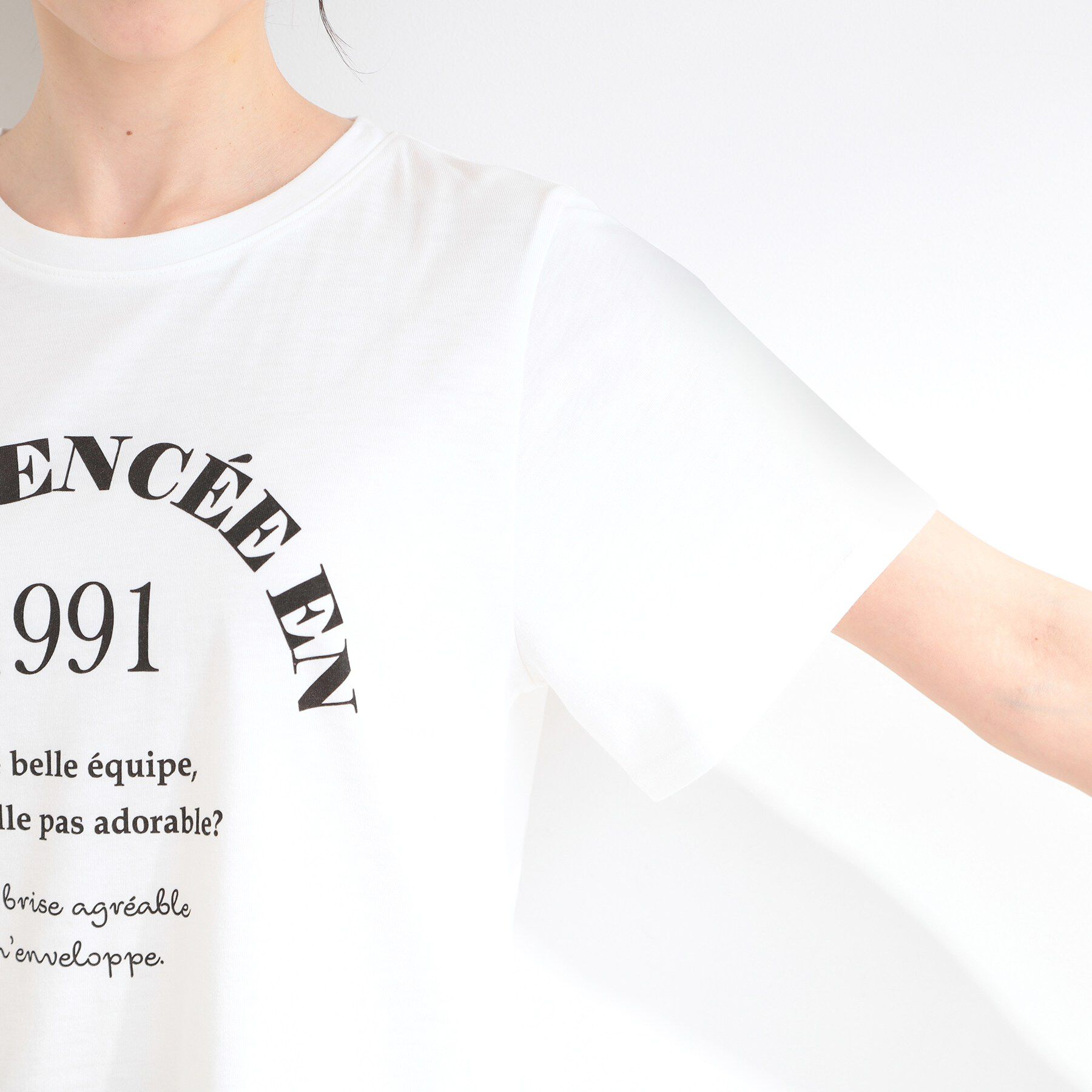 SHOO･LA･RUE「【前後2WAY/2点セット/洗濯機可/S-LL】メッシュリボンニット＆半袖ロゴT」|その他|