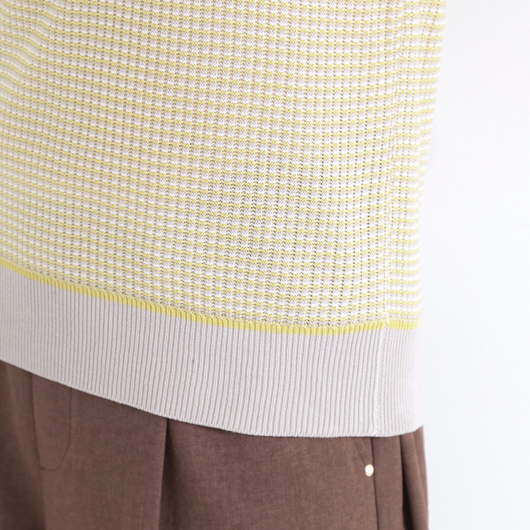 SHOO･LA･RUE「【洗濯機可/S-LL】金ボタンが上品 カノコ編み配色クルーネックニット」|ニット・セーター|