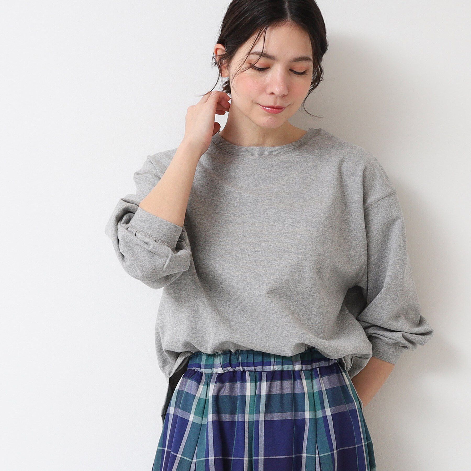 Dessin「【360度可愛い・洗える】バックヘンリーカットソー（9分袖/XS~L）」|Tシャツ・カットソー|グレー(012)