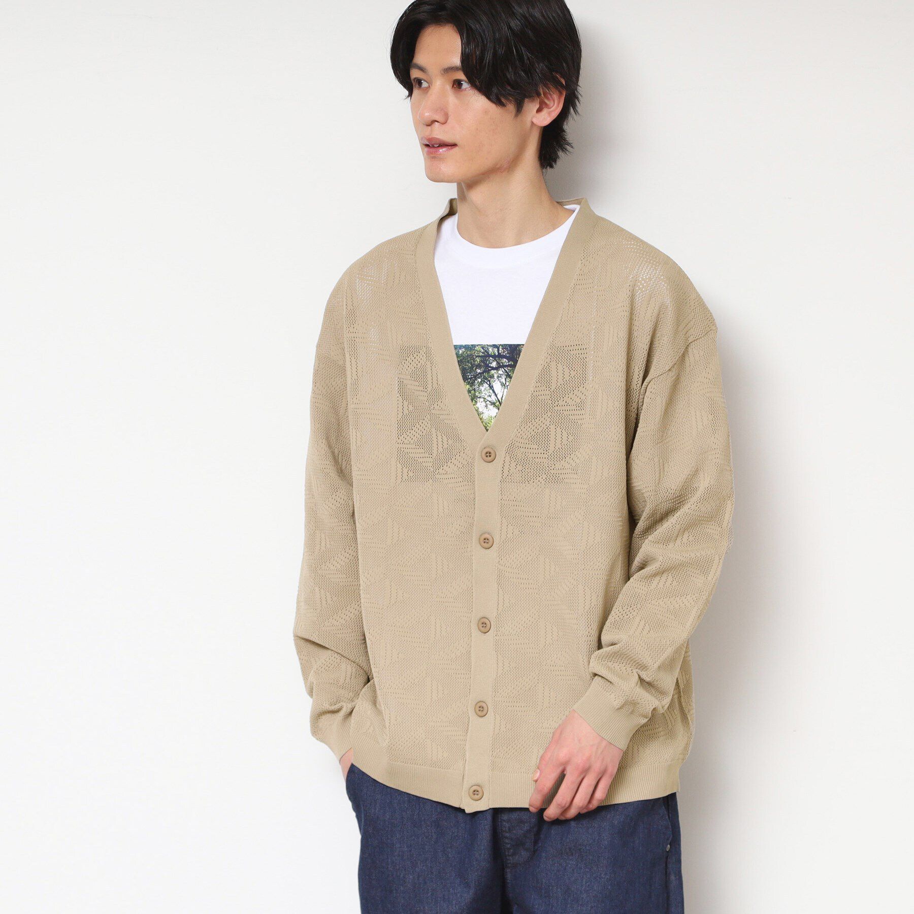 Dessin「【UV・洗える】透け柄ニットカーディガン」|カーディガン|