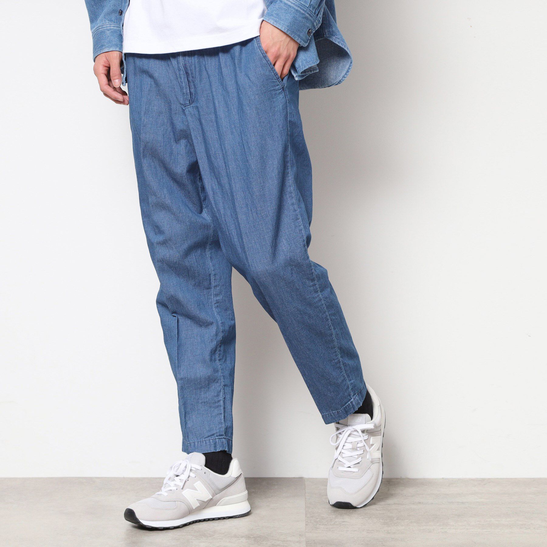 Dessin「【ウエストゴム・洗える】綿麻デニムリラックスパンツ」|その他|ブルー(092)