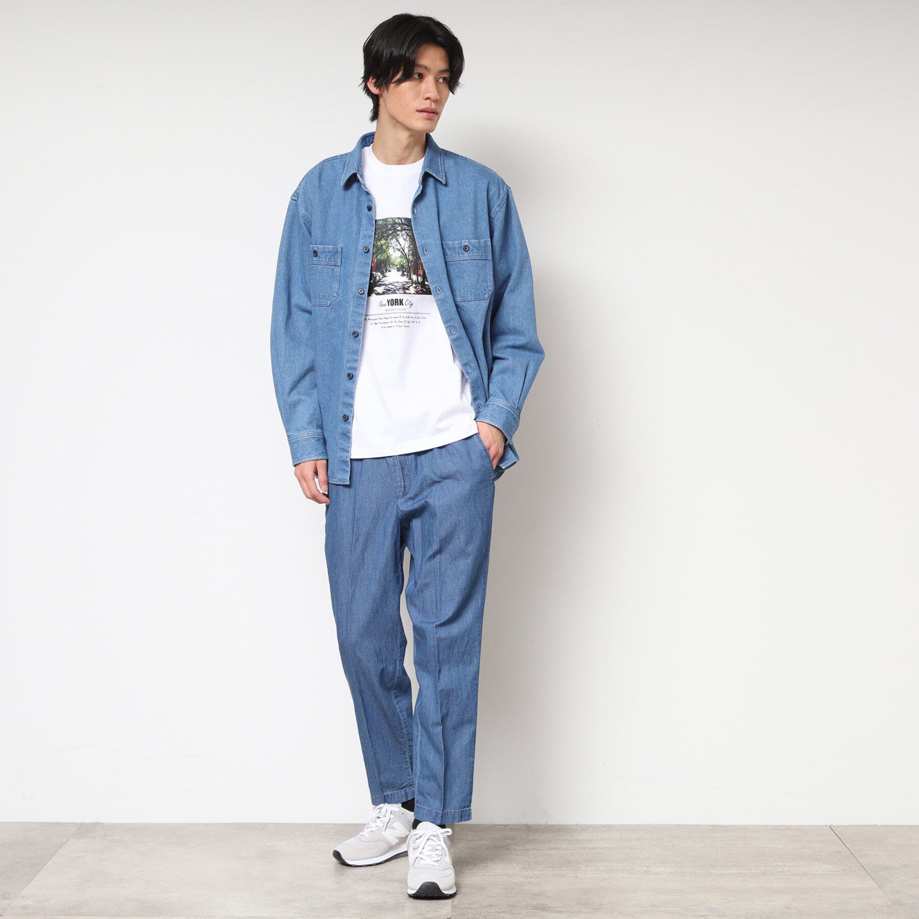 Dessin「【ウエストゴム・洗える】綿麻デニムリラックスパンツ」|その他|