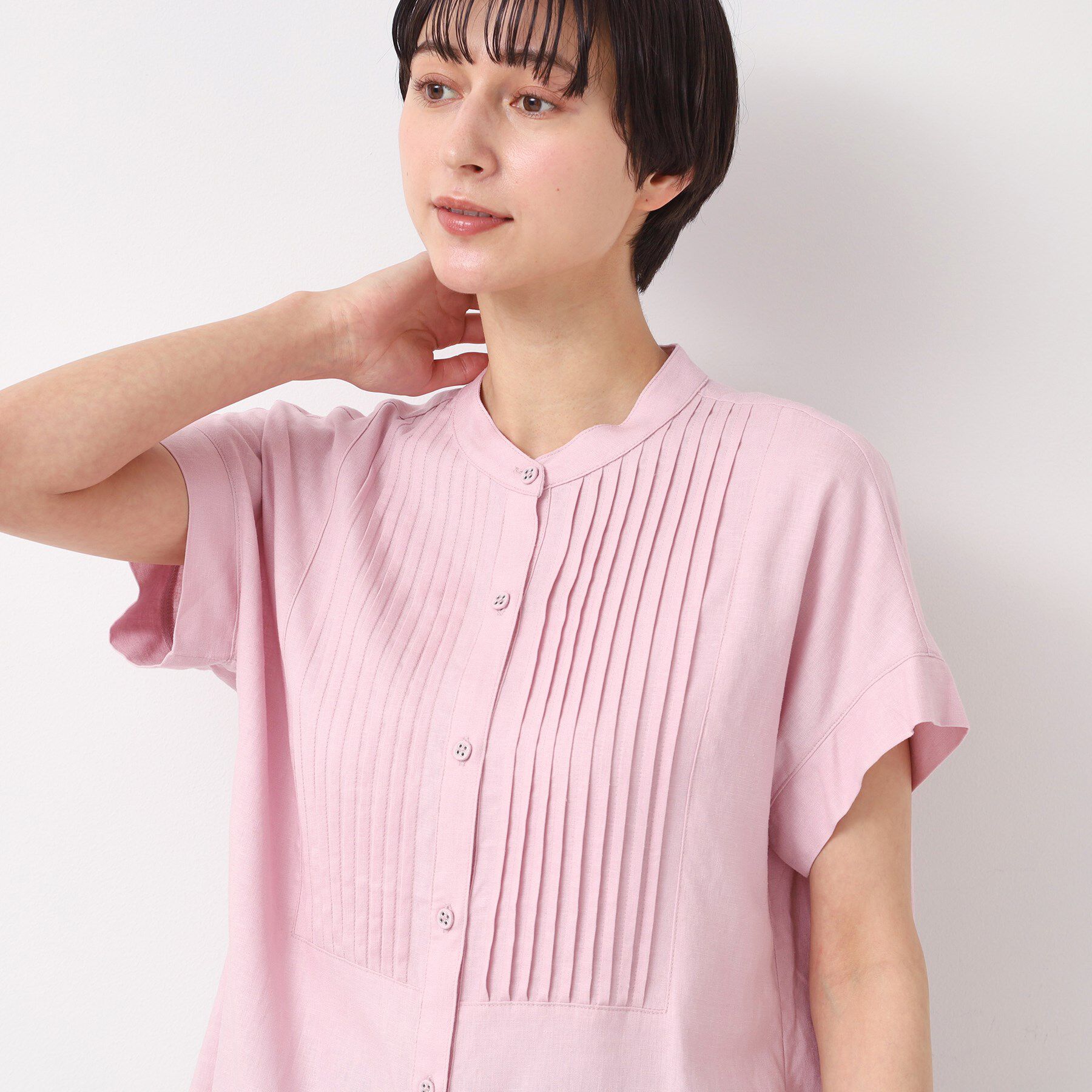 Dessin「【洗える】ピンタック入りバンドカラーブラウス（S～L）」|シャツ・ブラウス|