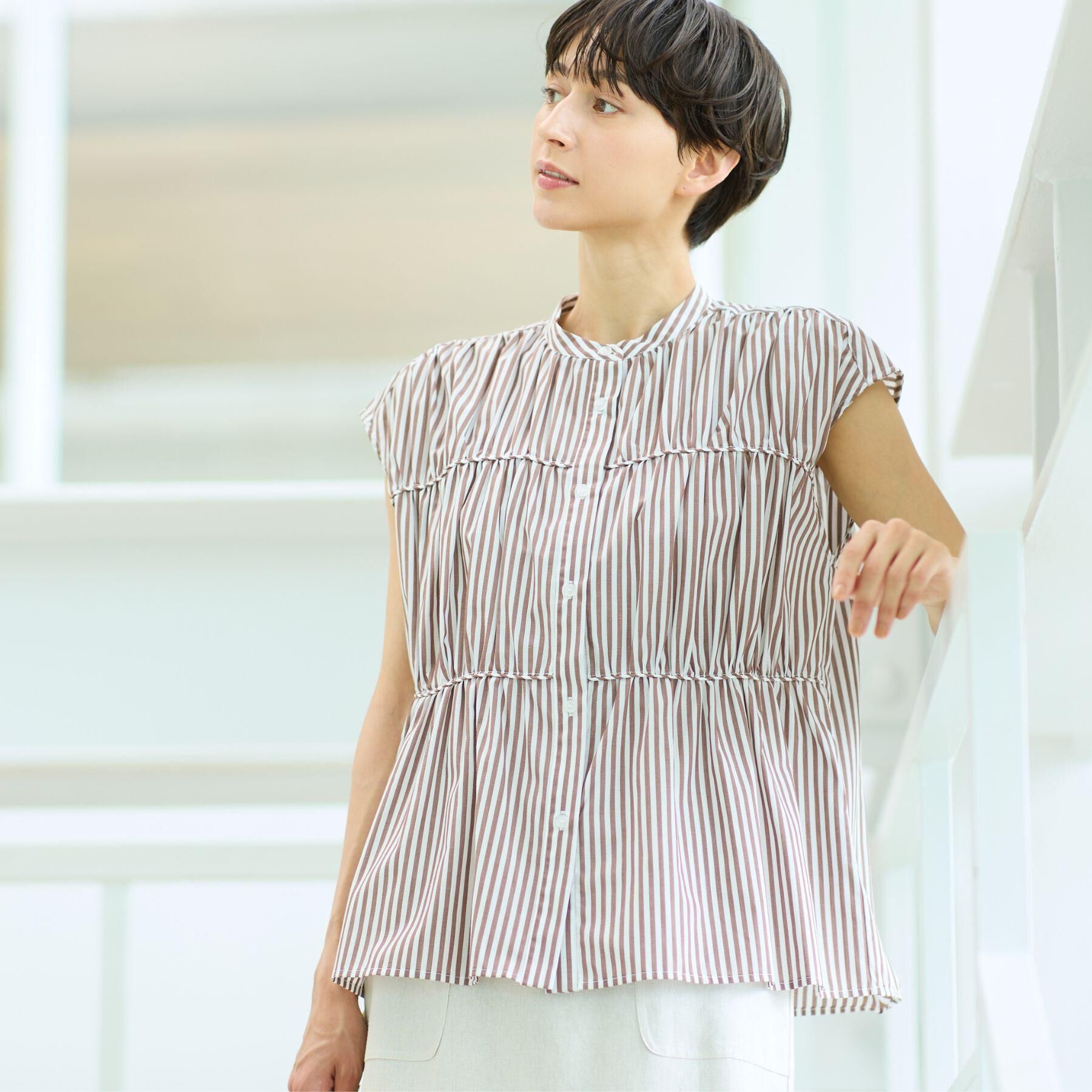 Dessin「【洗える】ストライプ柄ギャザーブラウス」|シャツ・ブラウス|