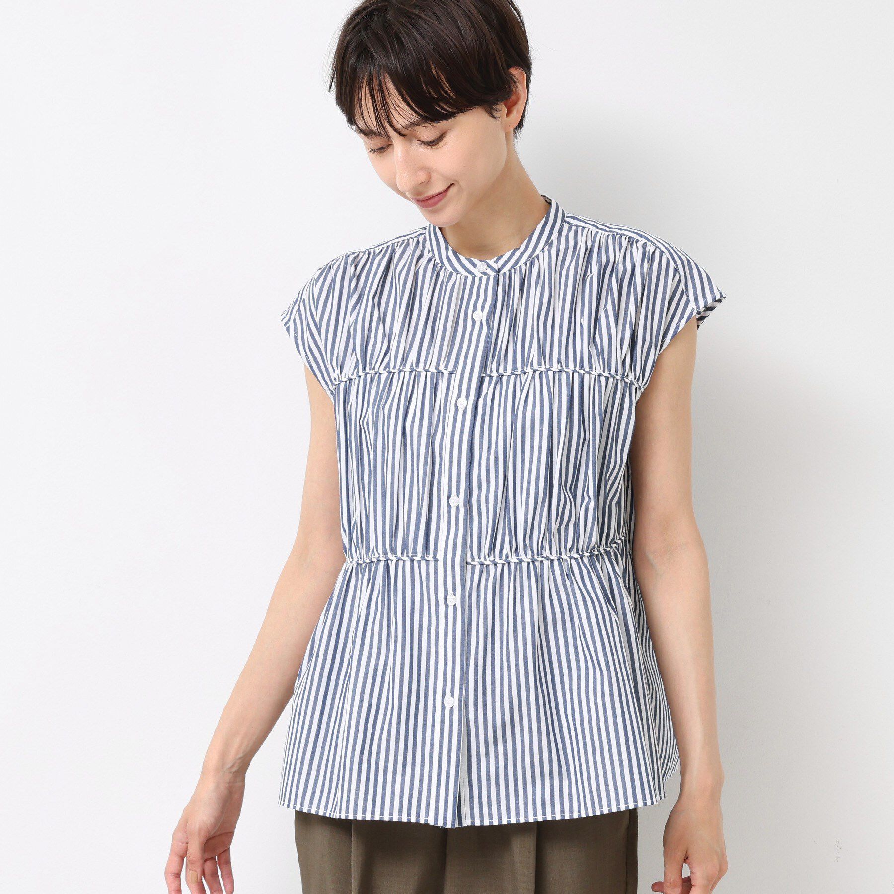 Dessin「【洗える】ストライプ柄ギャザーブラウス」|シャツ・ブラウス|