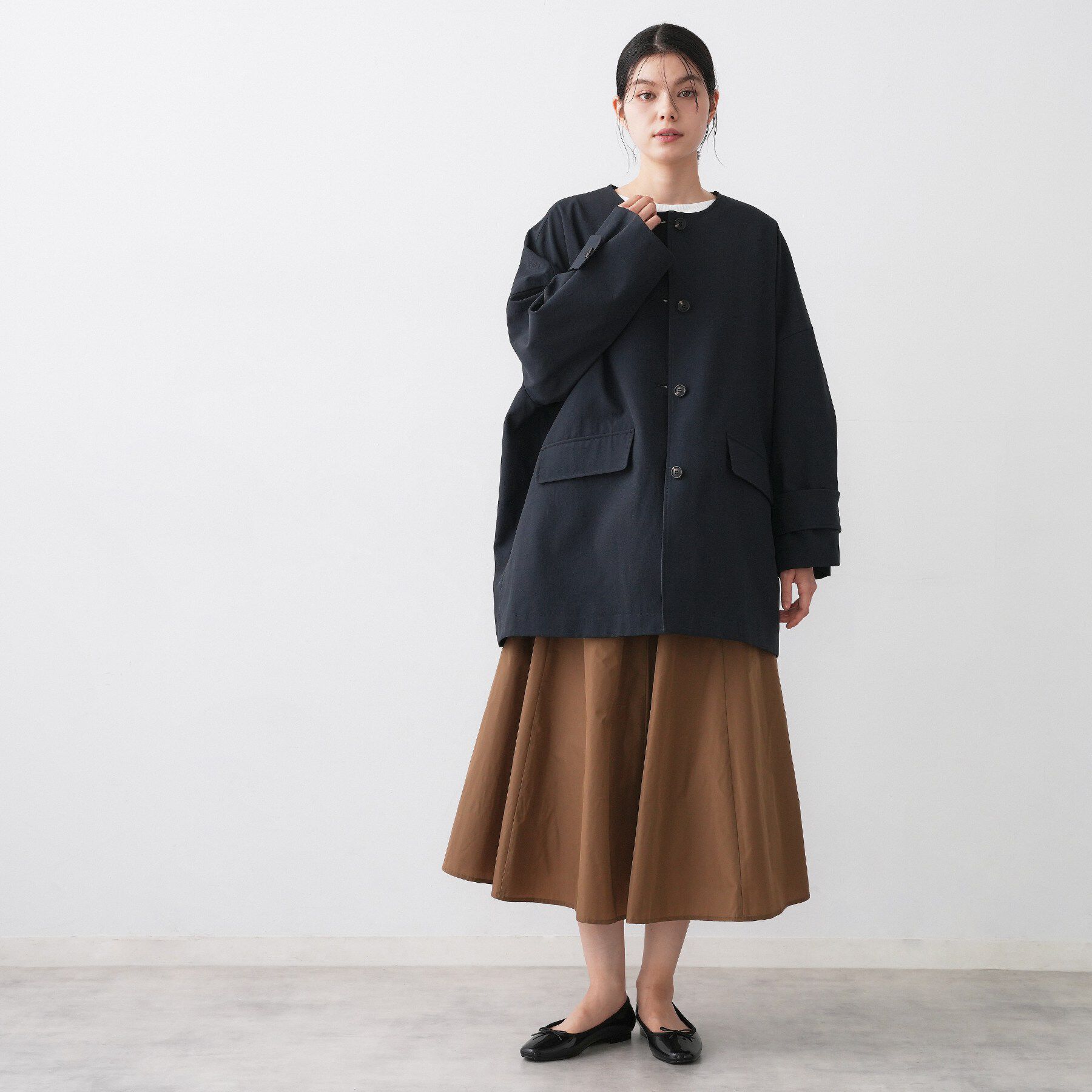 Dessin「【花粉ガード/撥水加工/洗える】クルーネックスプリングコート」|ノーカラーコート|