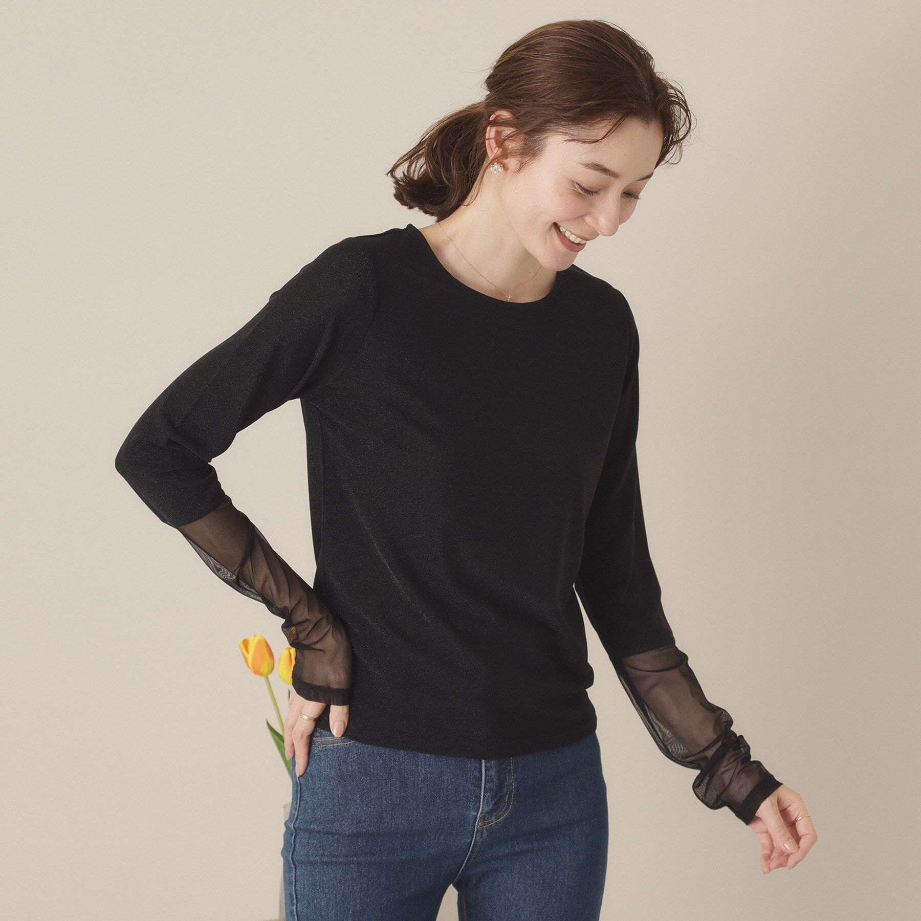 ITS&rsquo;DEMO「【手洗い可】袖シアーラメインナー」|Tシャツ・カットソー|