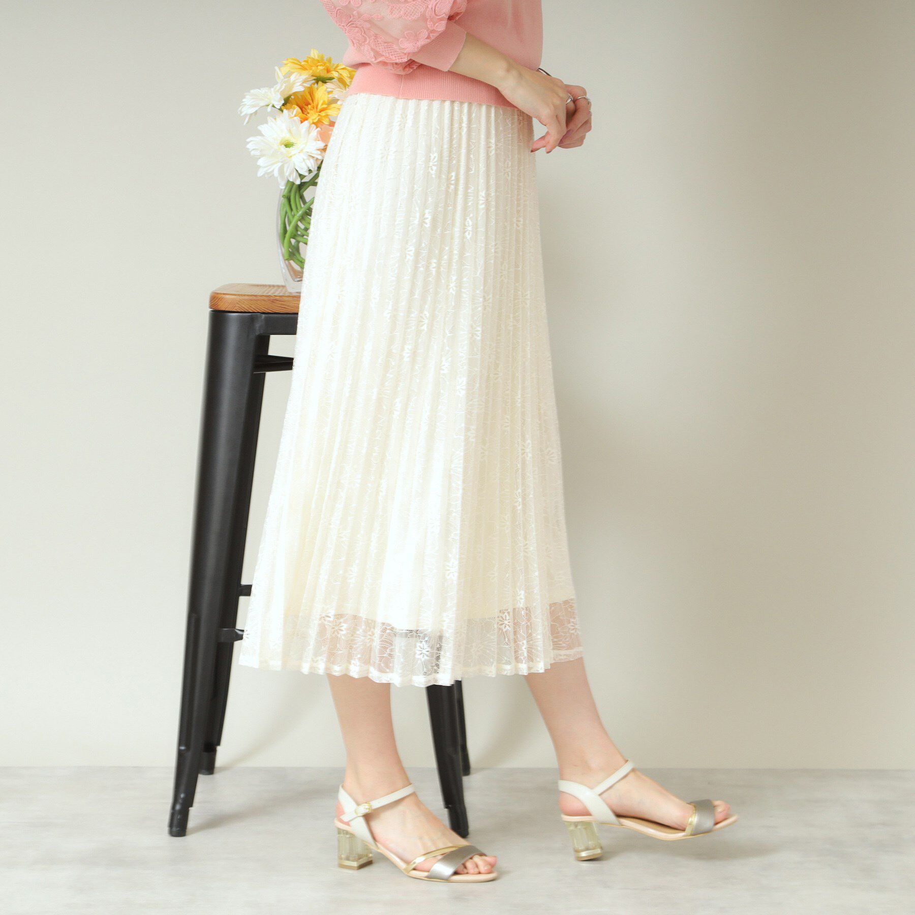 ITS&rsquo;DEMO「【ウエストゴム／手洗い可】レースプリーツスカート」|スカート|