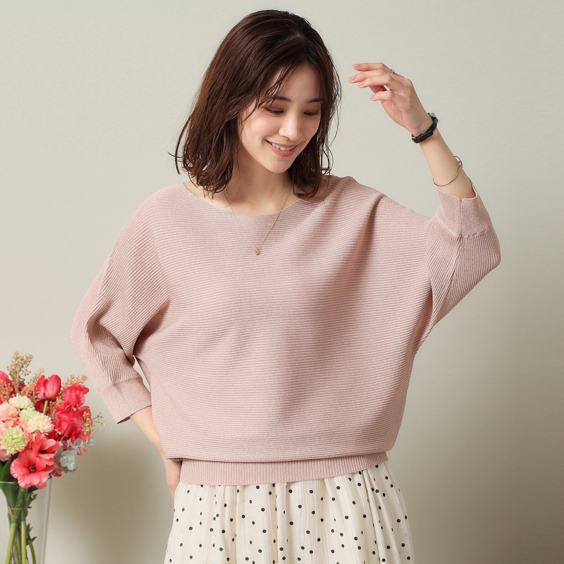 ITS&rsquo;DEMO「【UVケア／アンチピリング／洗濯機OK】ラメリブドルマンニット」|ニット・セーター|ピンク(071)