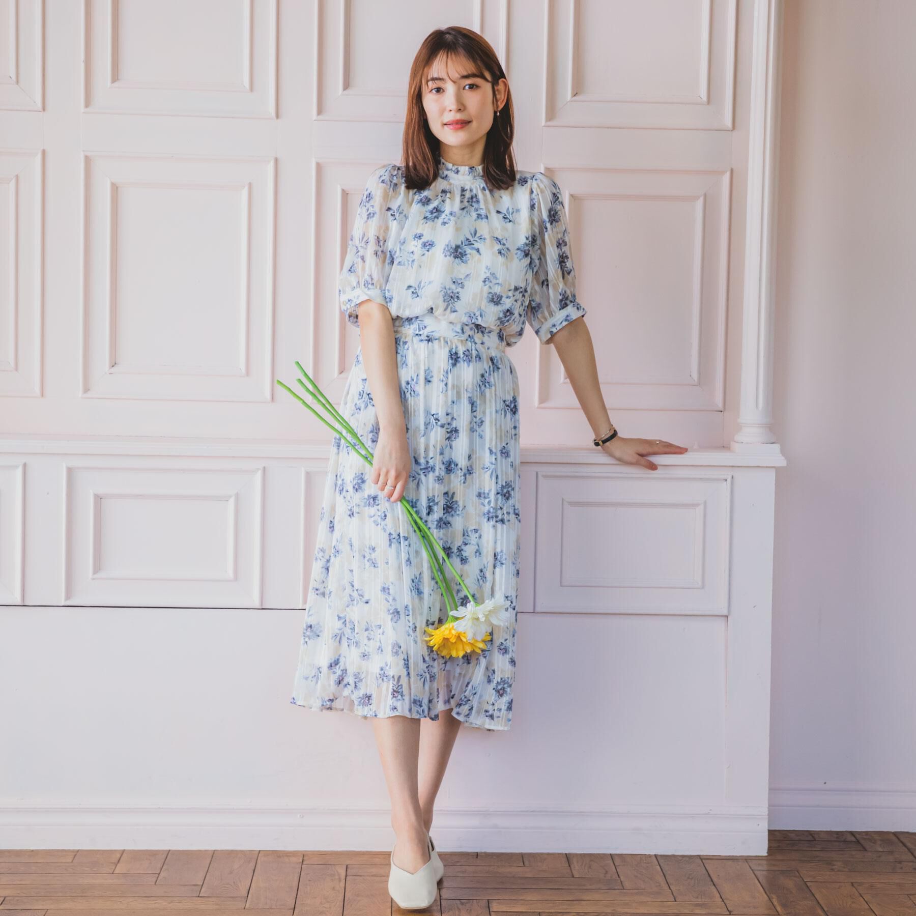 ITS&rsquo;DEMO「【手洗い可／M・Lサイズ展開】ラメストライプ花柄5分袖ブラウス」|シャツ・ブラウス|