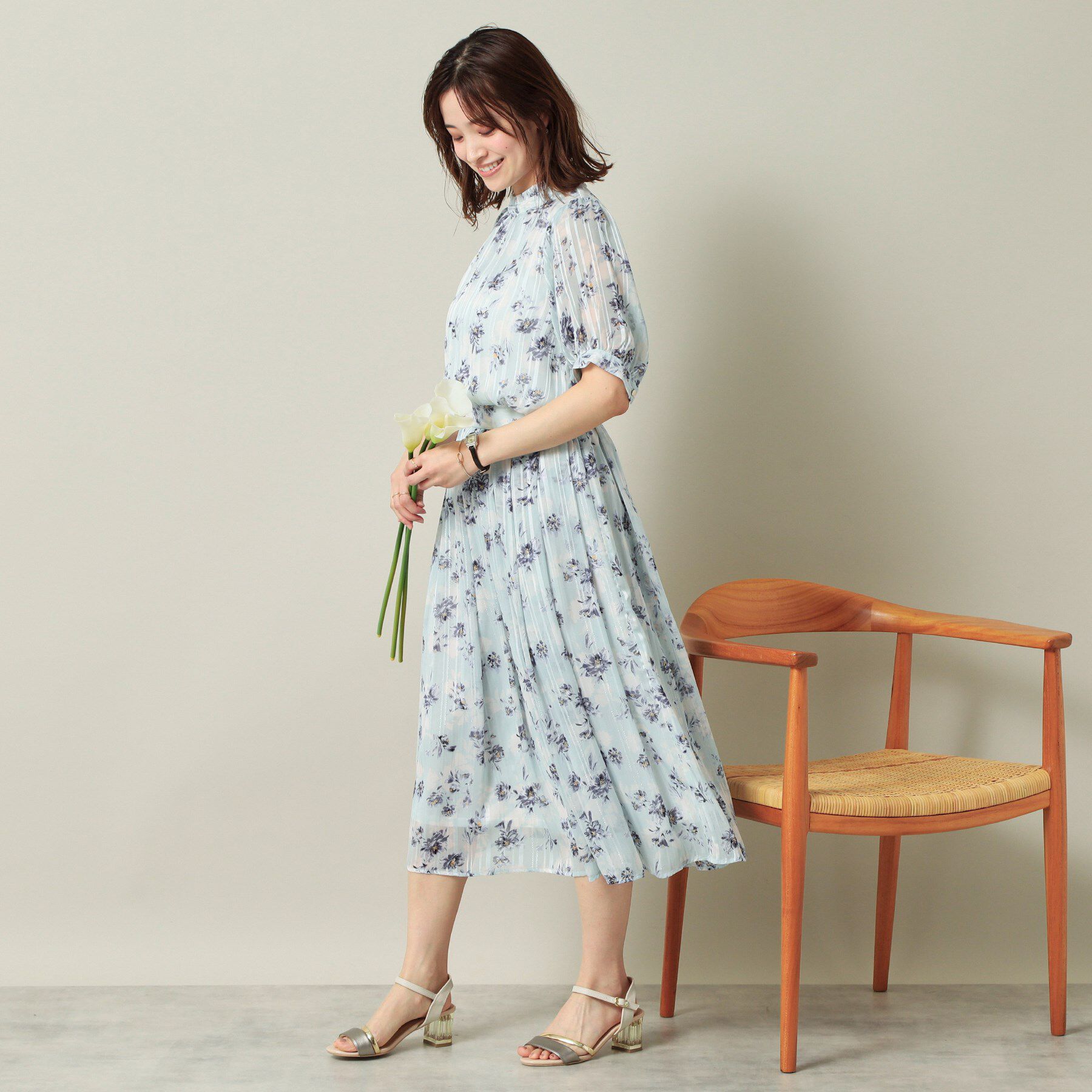 ITS&rsquo;DEMO「【ウエストゴム／手洗い可】ラメストライプ花柄スカート」|スカート|