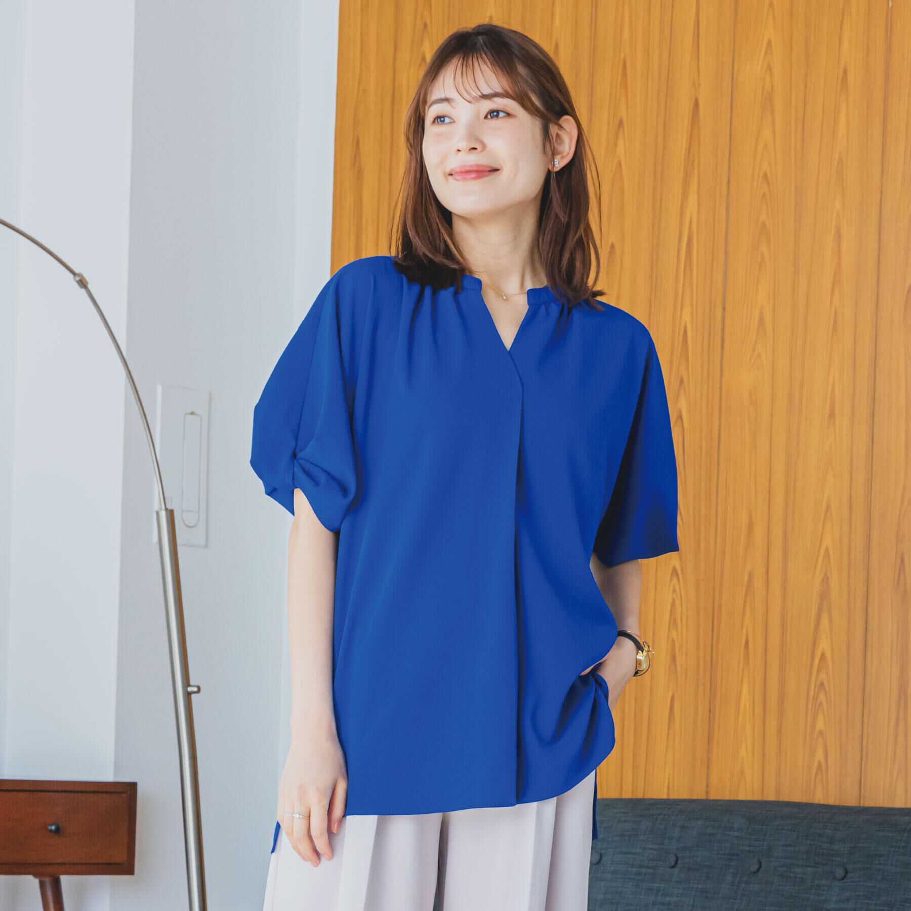 ITS&rsquo;DEMO「【UVケア/吸水速乾/洗濯機OK/冷感】麻調合繊チュニックブラウス＜ラク服シリーズ＞」|シャツ・ブラウス|