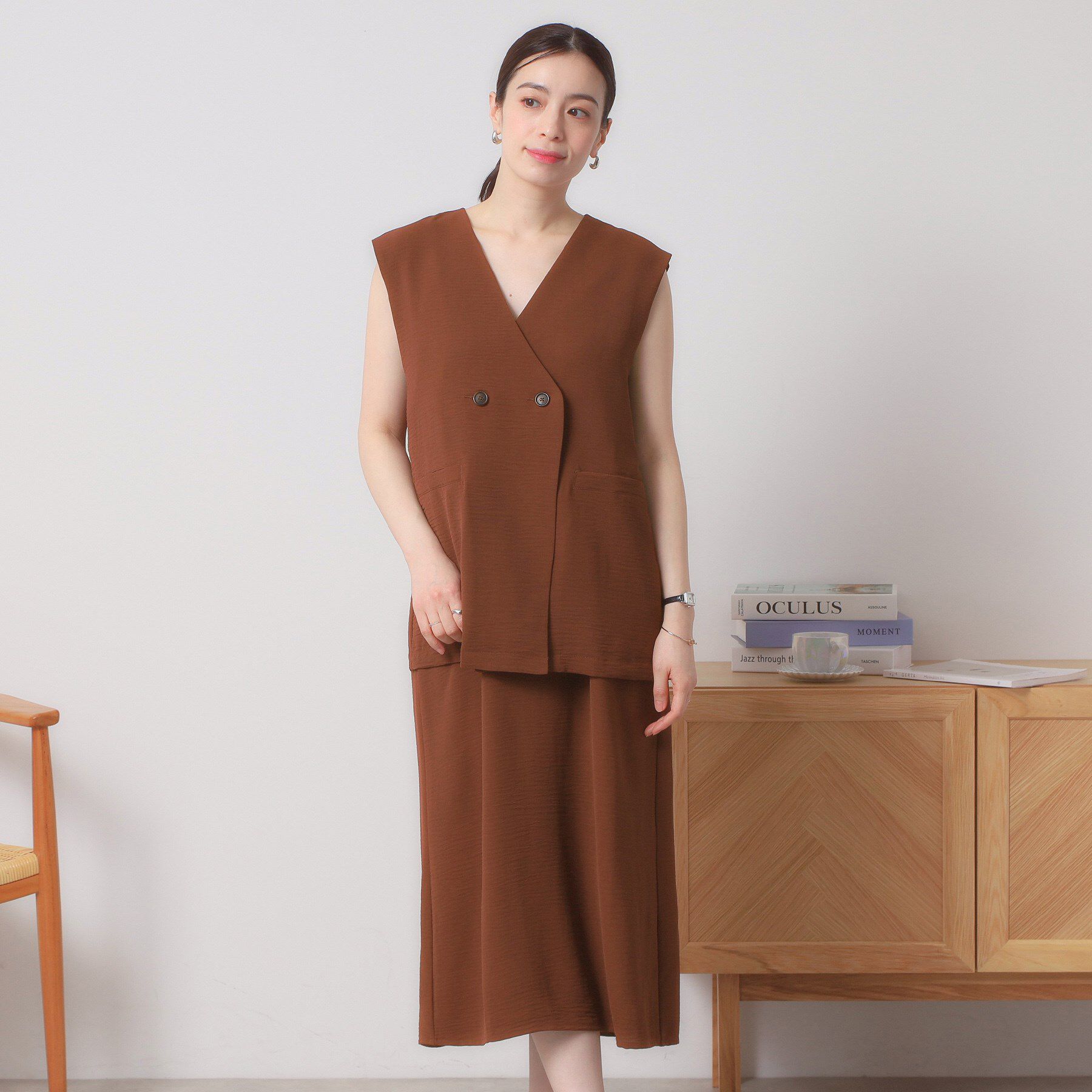 ITS&rsquo;DEMO「【接触冷感／吸水速乾／洗濯機OK／イージーケア】ジレ&times;キャミワンピースセット＜ラク服シリーズ＞」|ワンピース|