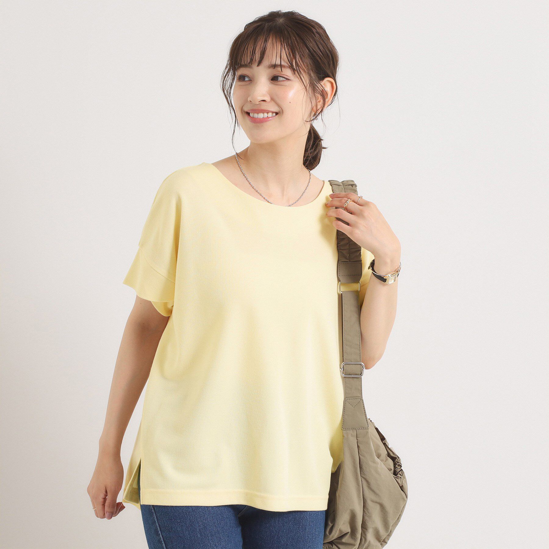 ITS&rsquo;DEMO「【接触冷感／吸水速乾／洗濯機OK】サカリバ袖タックプルオーバー」|Tシャツ・カットソー|ライトイエロー(03