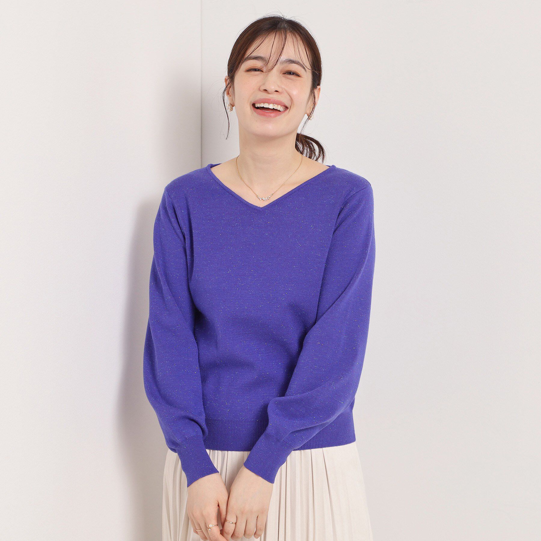 ITS&rsquo;DEMO「【手洗い可】アンジェリーナ総針vネックニット」|ニット・セーター|パープル(082)