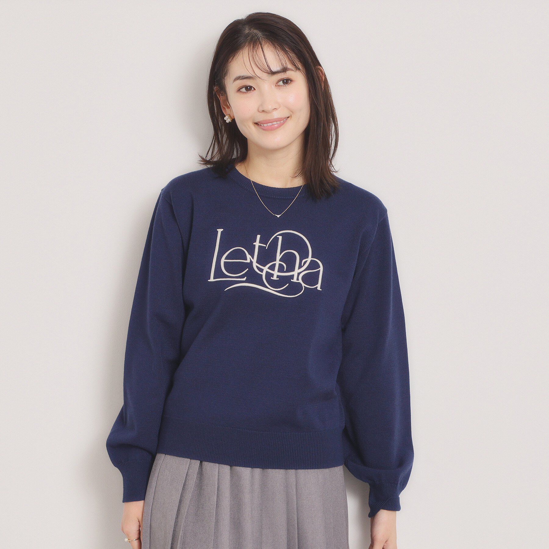 ITS&rsquo;DEMO「【手洗い可】ロゴ刺繍ニット」|ニット・セーター|ネイビー(094)