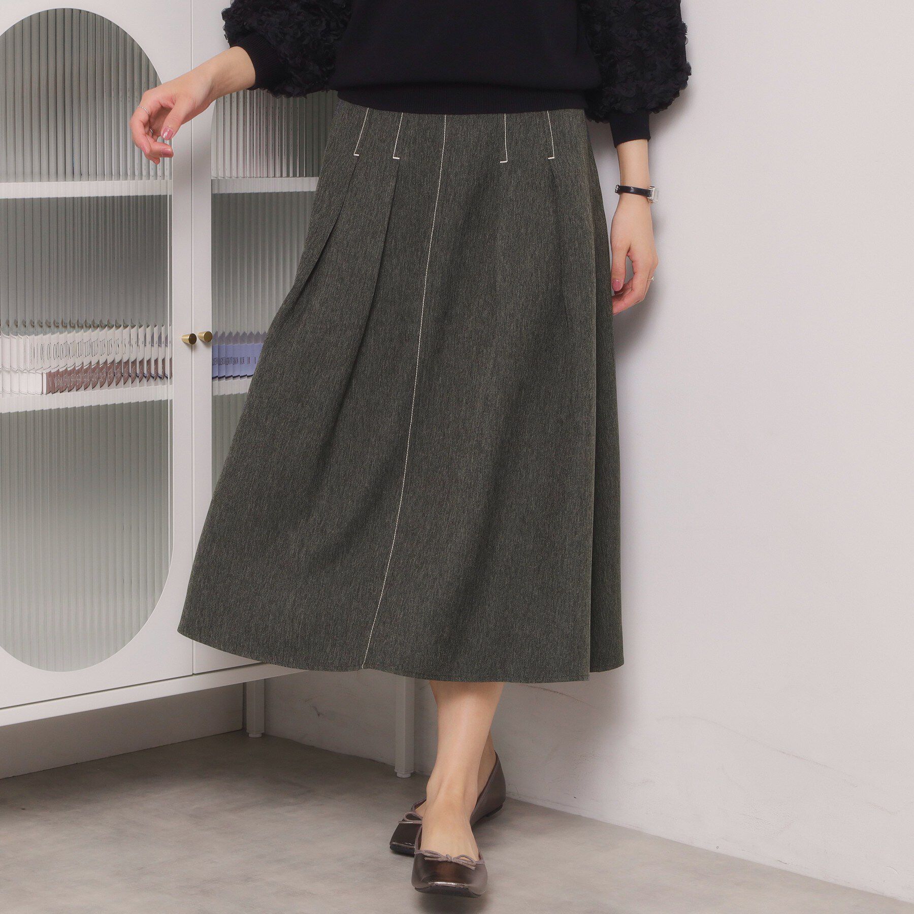 ITS&rsquo;DEMO「【洗濯機OK】デニム風スカート」|スカート|ブラック(019)