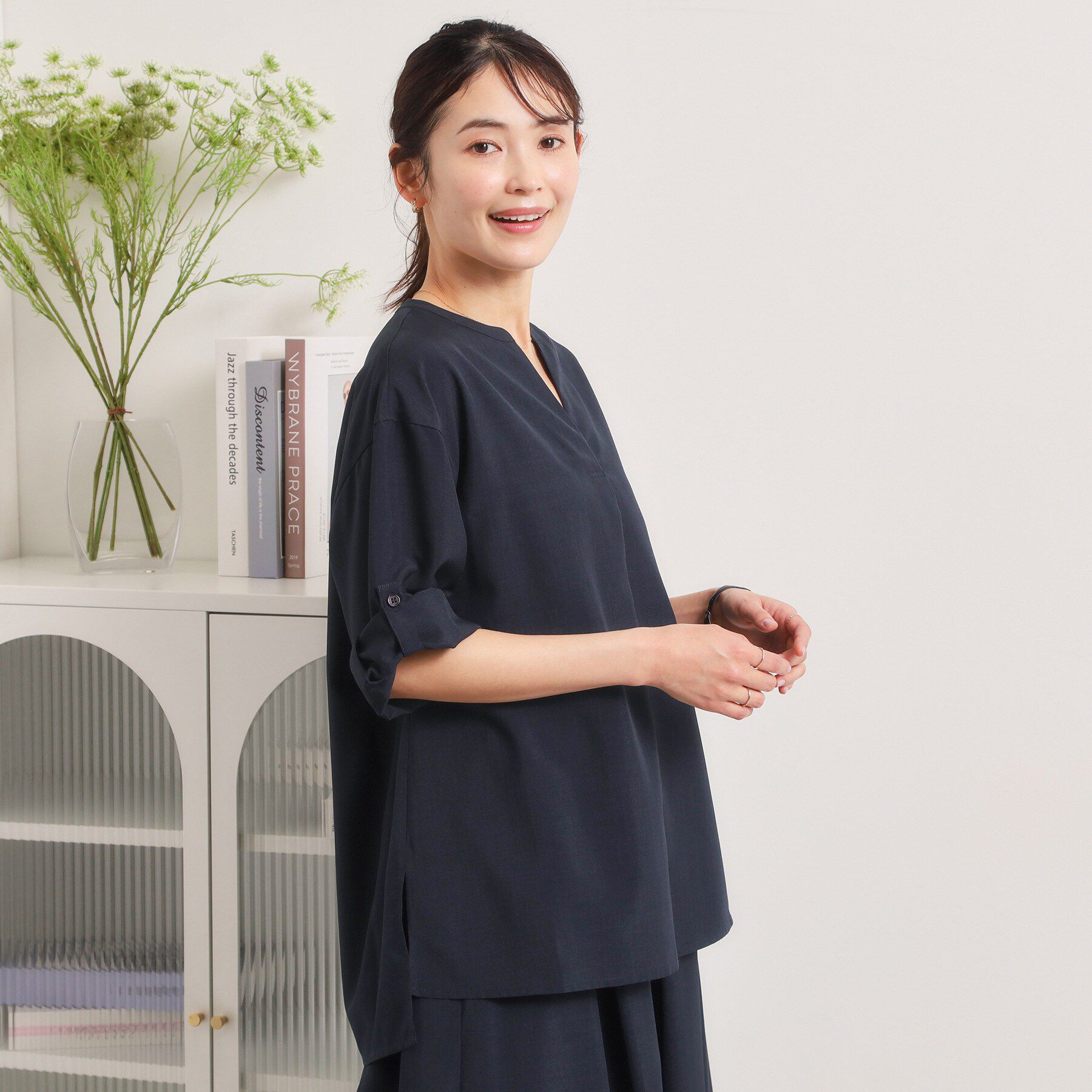 ITS&rsquo;DEMO「【UVケア／洗濯機OK／接触冷感／吸水速乾】麻調合繊スキッパーチュニック」|シャツ・ブラウス|