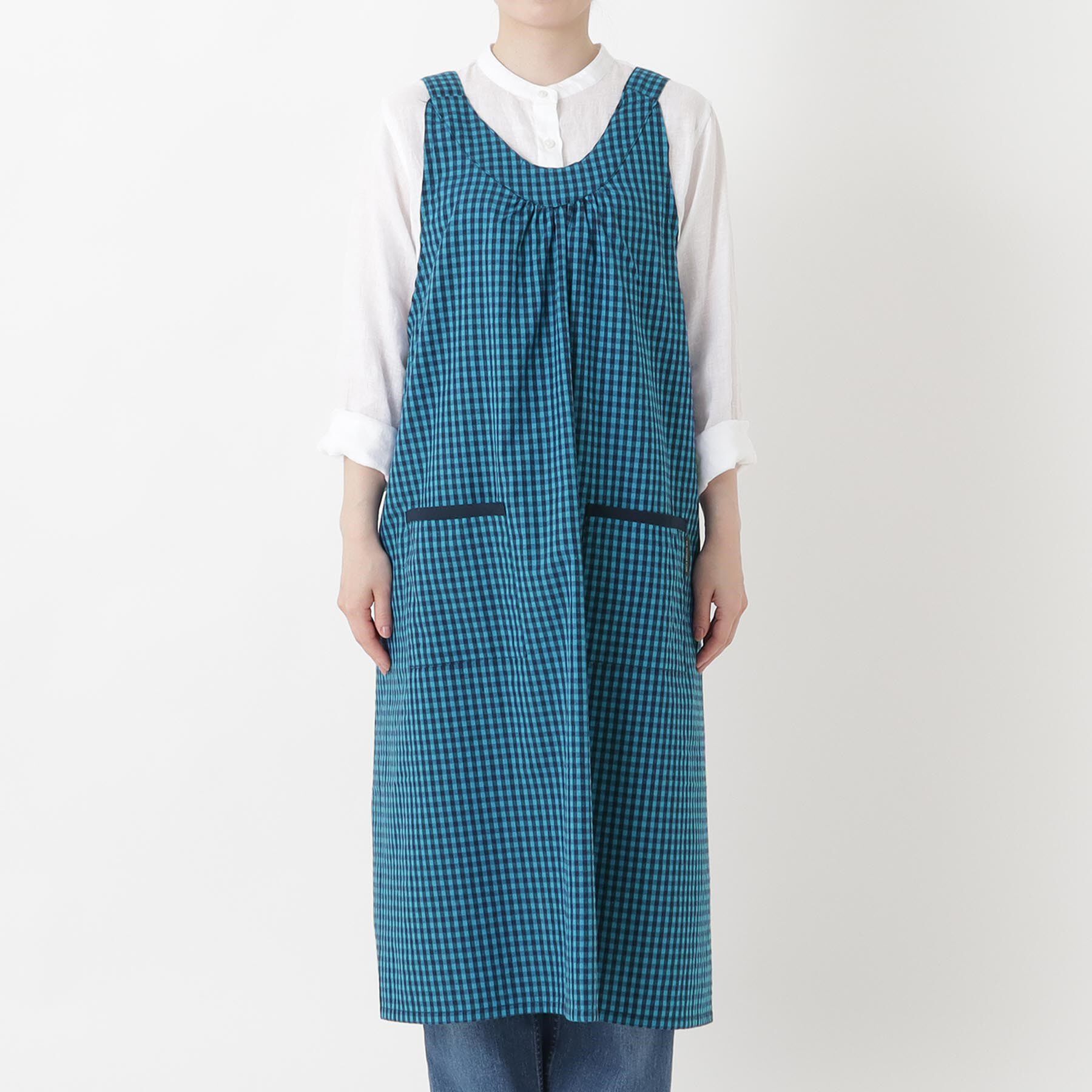 212 KITCHEN STORE「ギンガムサッカーギャザーエプロン BL」|食器・キッチングッズ|