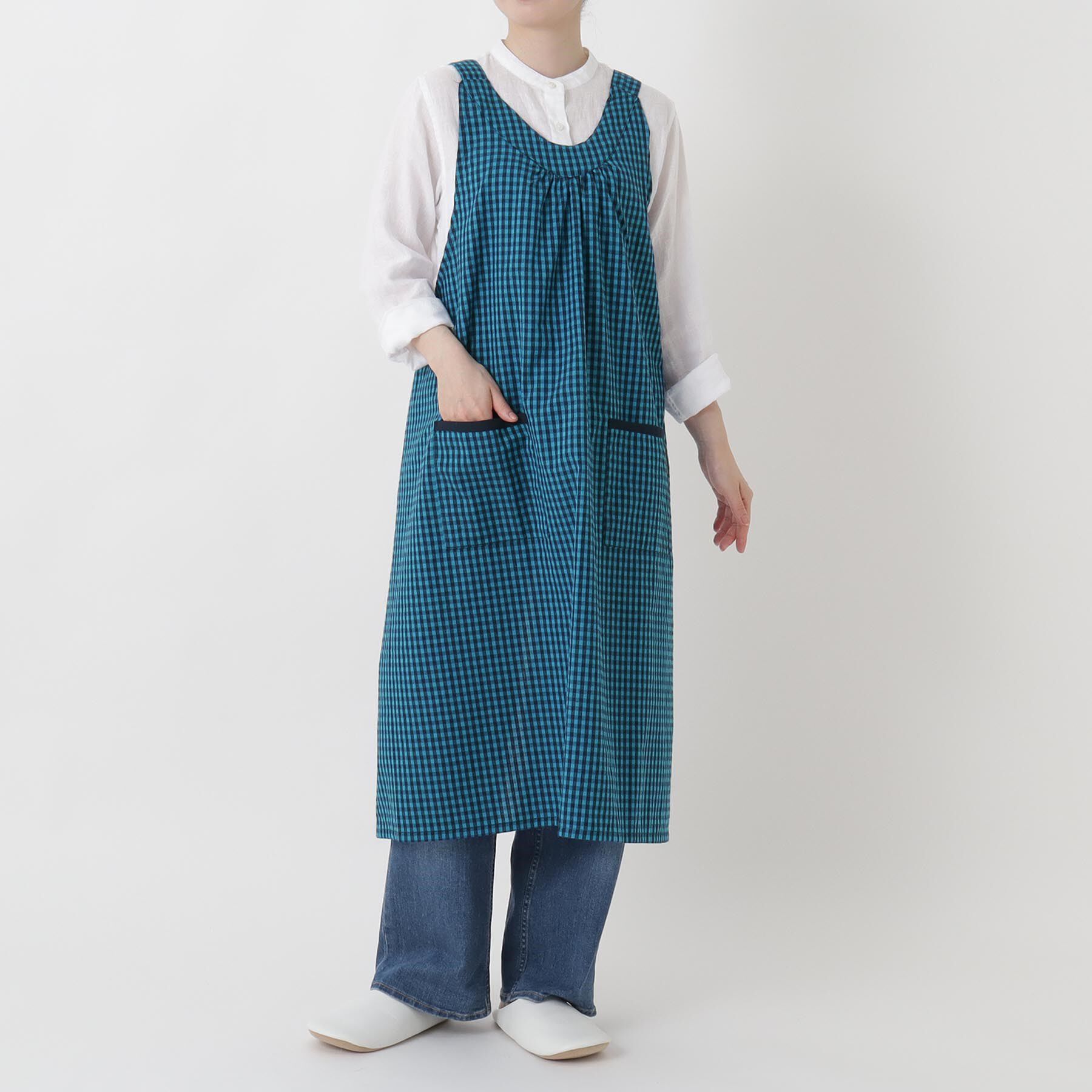 212 KITCHEN STORE「ギンガムサッカーギャザーエプロン BL」|食器・キッチングッズ|