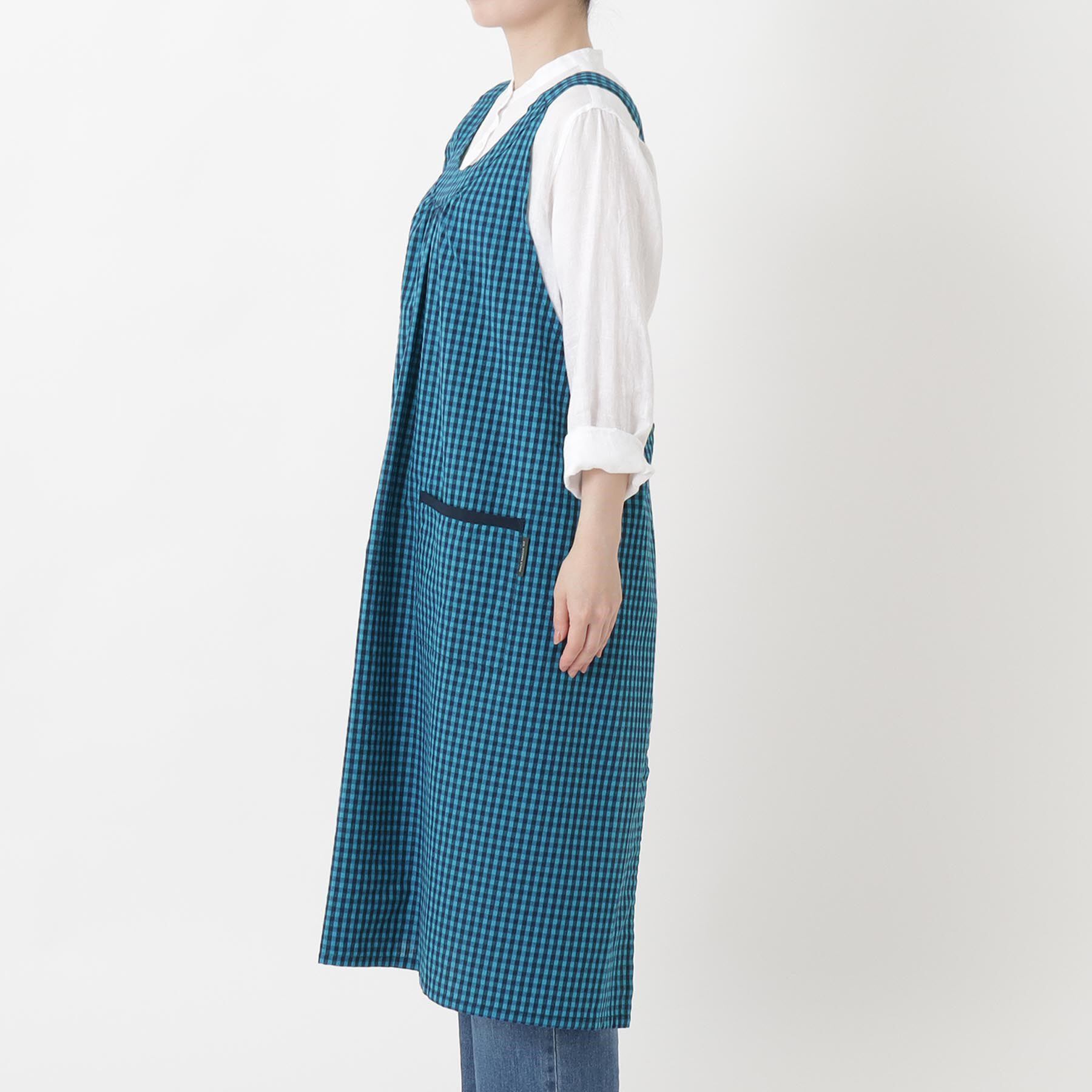 212 KITCHEN STORE「ギンガムサッカーギャザーエプロン BL」|食器・キッチングッズ|