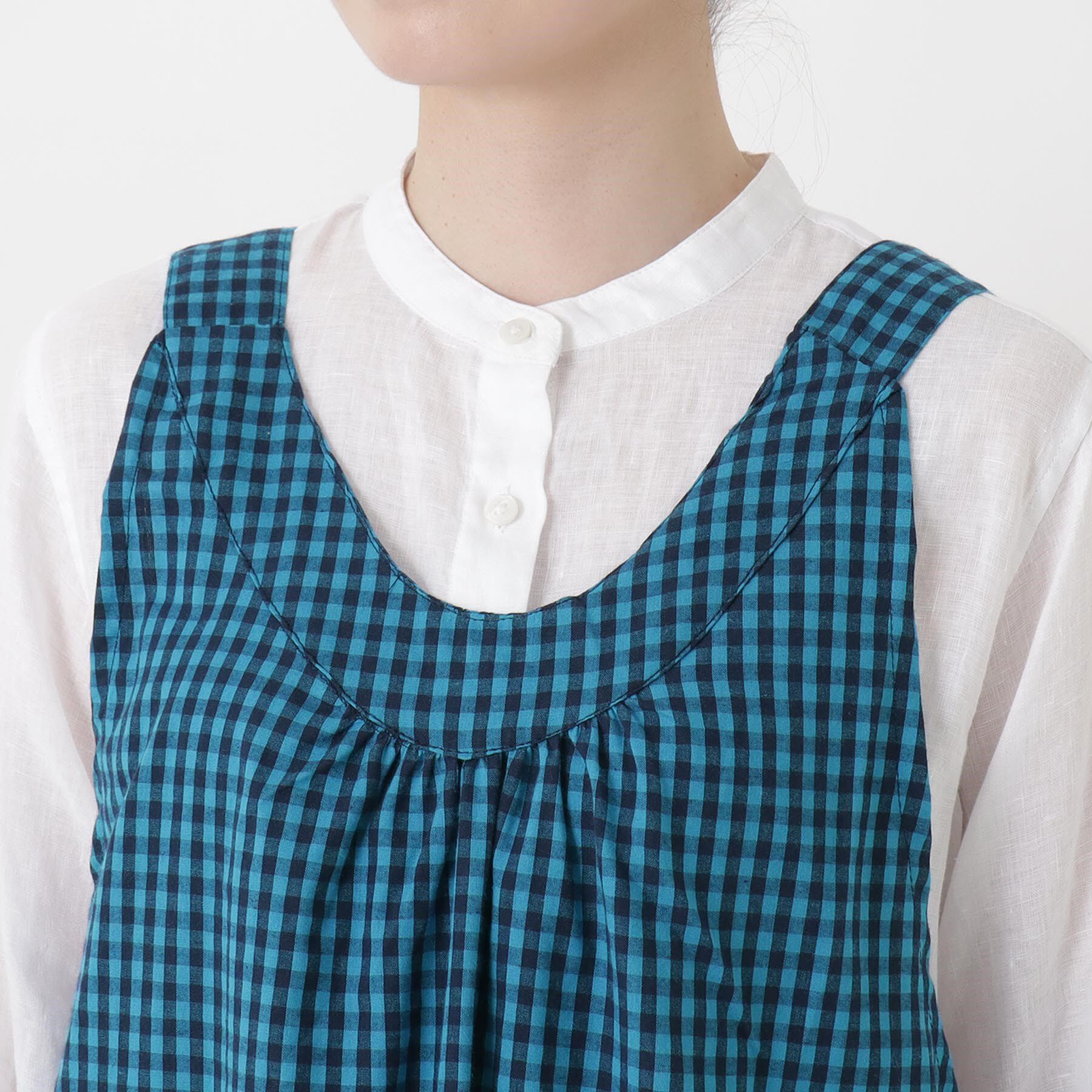 212 KITCHEN STORE「ギンガムサッカーギャザーエプロン BL」|食器・キッチングッズ|