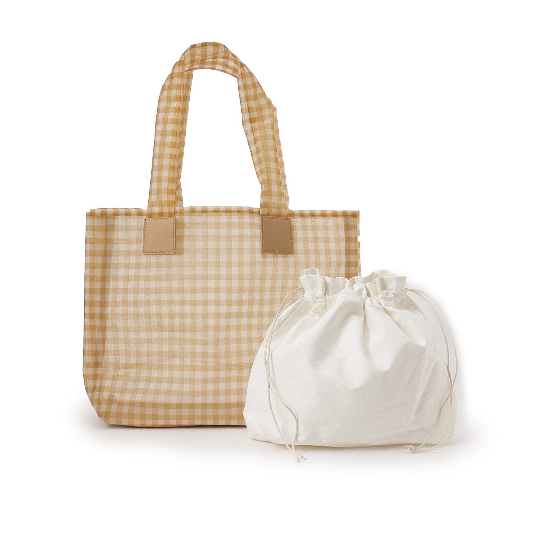 Ober Tashe「【新生活・新学期】ギンガムチェック チュールバッグ トートバッグ」|トートバッグ|ベージュ(052)