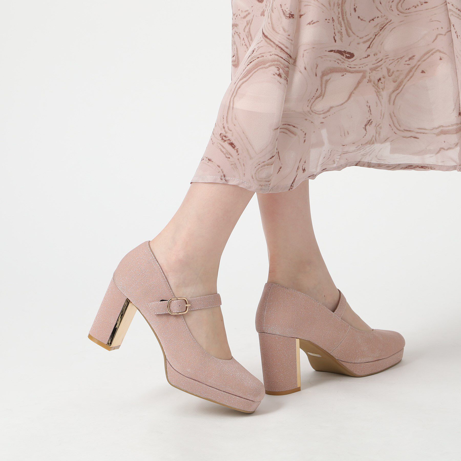 ESPERANZA「メッキプレートヒールストラップパンプス」|パンプス|