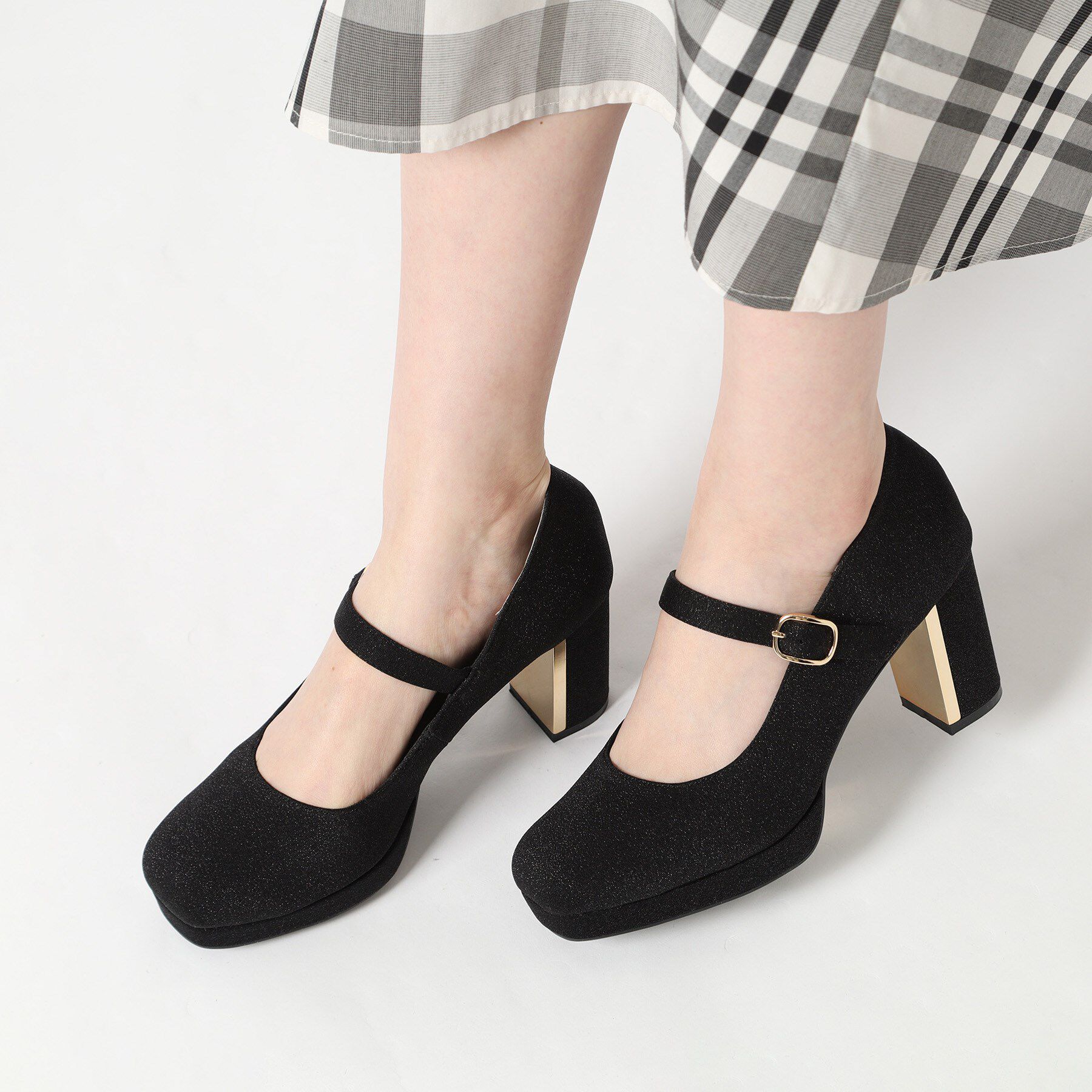 ESPERANZA「メッキプレートヒールストラップパンプス」|パンプス|