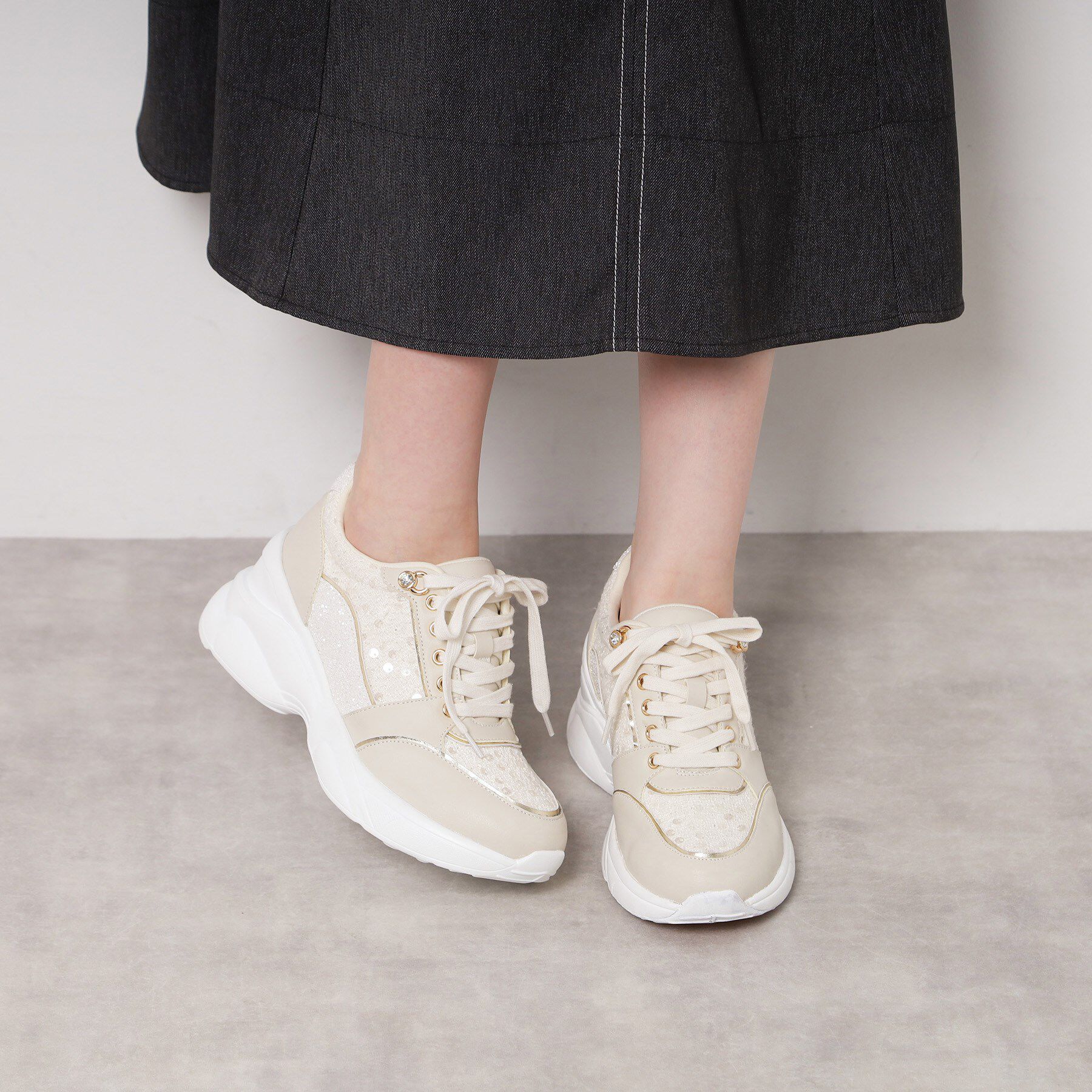 ESPERANZA「【EC先行販売】グリッター&times;ツイード ラインストーンスニーカー」|スニーカー|ホワイト(901)