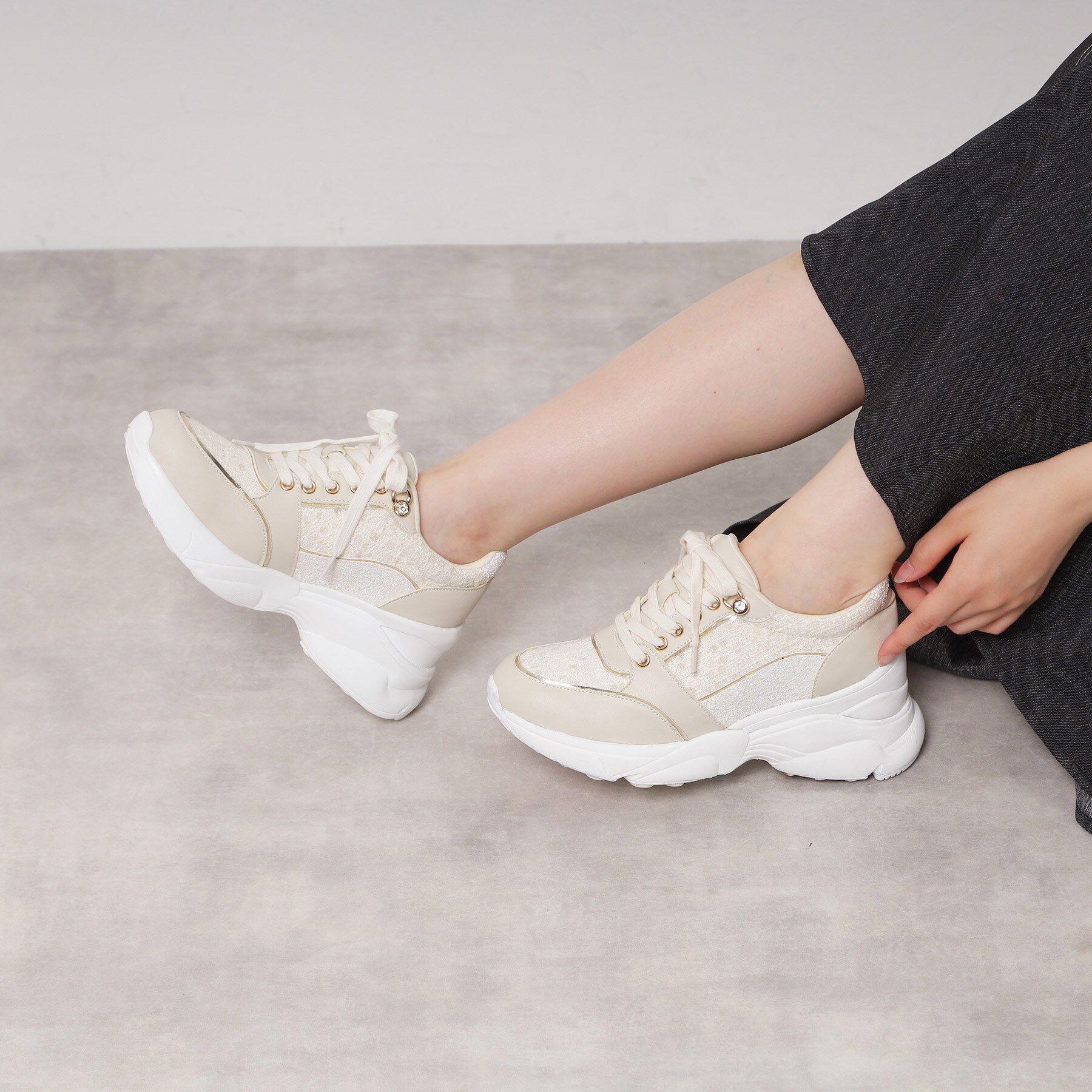 ESPERANZA「【EC先行販売】グリッター&times;ツイード ラインストーンスニーカー」|スニーカー|