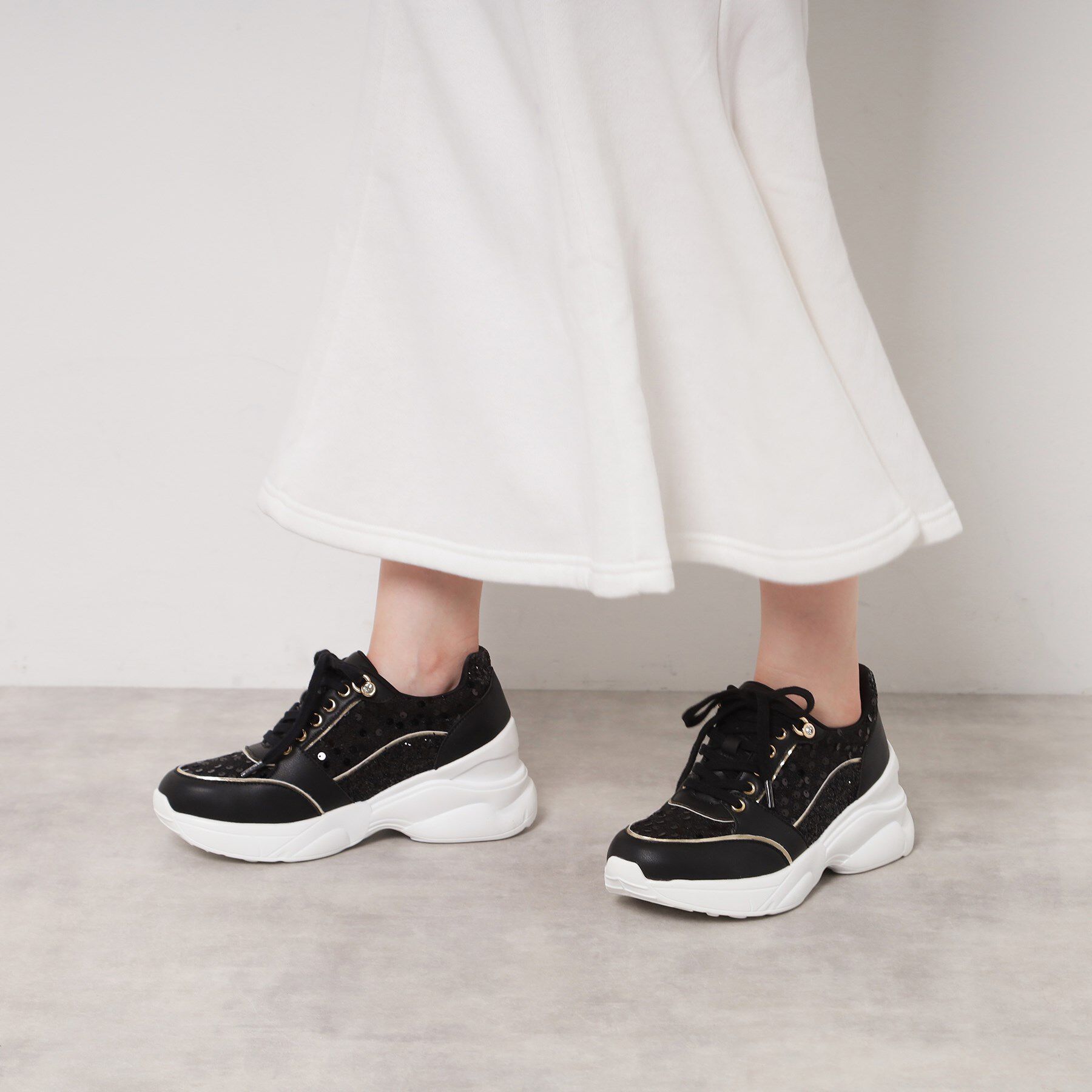 ESPERANZA「【EC先行販売】グリッター&times;ツイード ラインストーンスニーカー」|スニーカー|