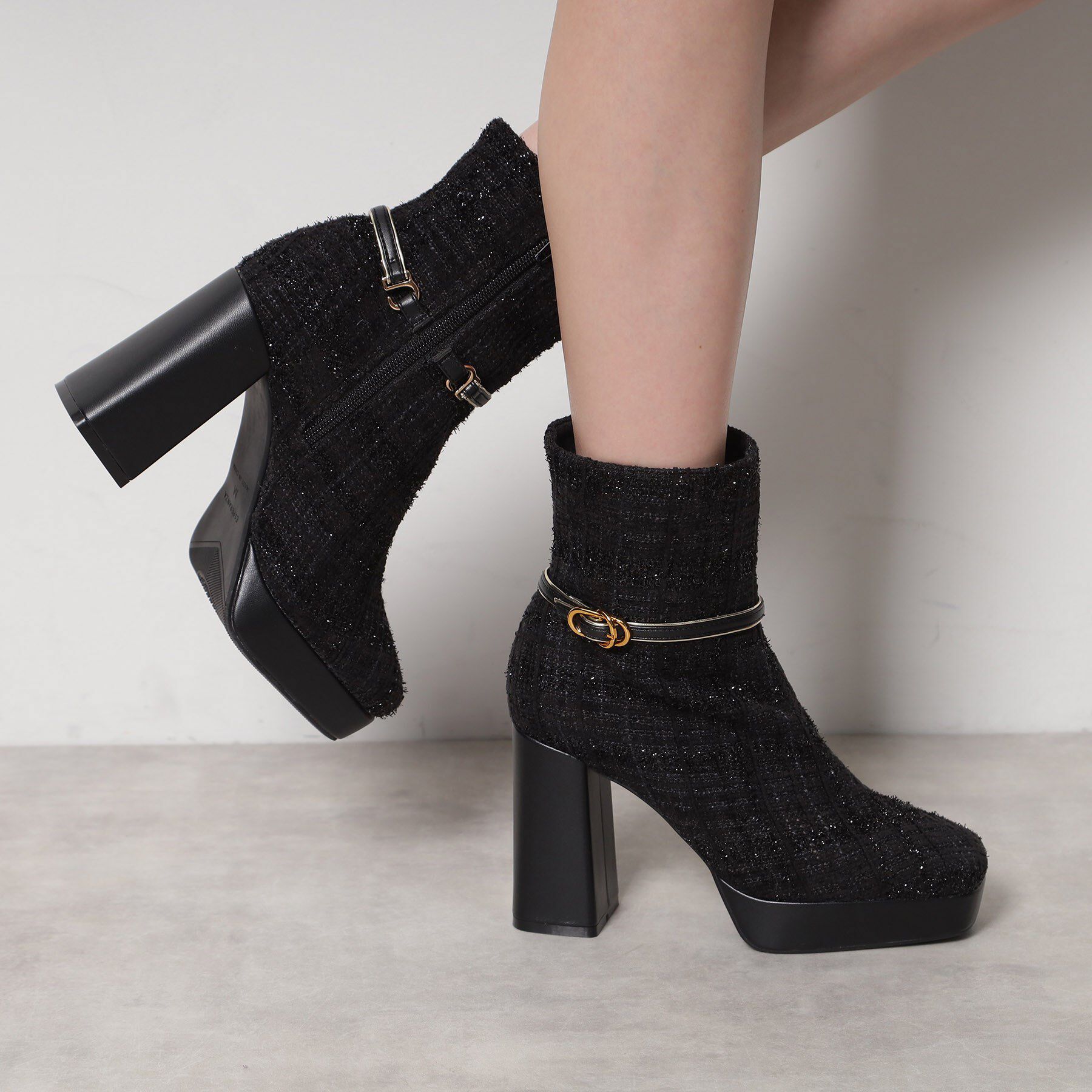 ESPERANZA「【EC先行販売】スクエアツイードショートブーツ」|ショートブーツ|