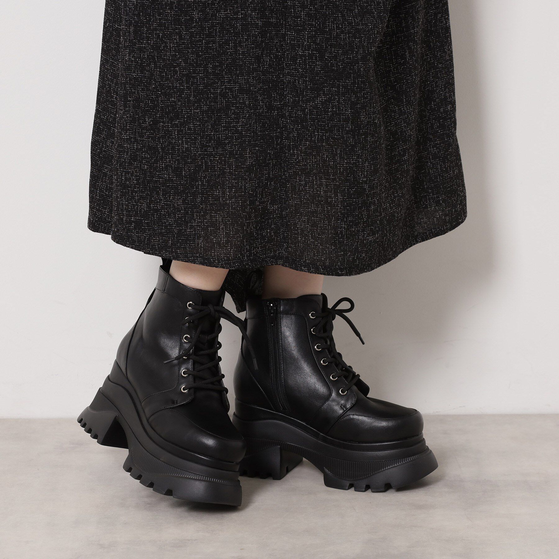 ESPERANZA「レースアップバックル厚底ブーツ」|ショートブーツ|