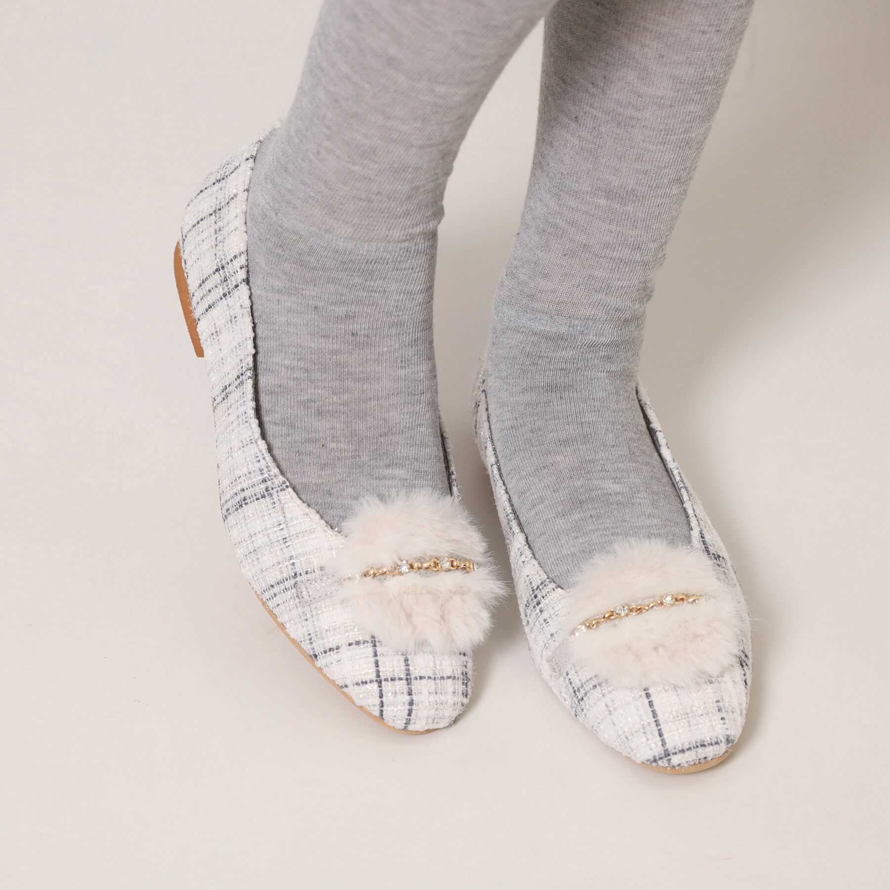 ESPERANZA「ビジューフェイクファーフラットパンプス」|パンプス|