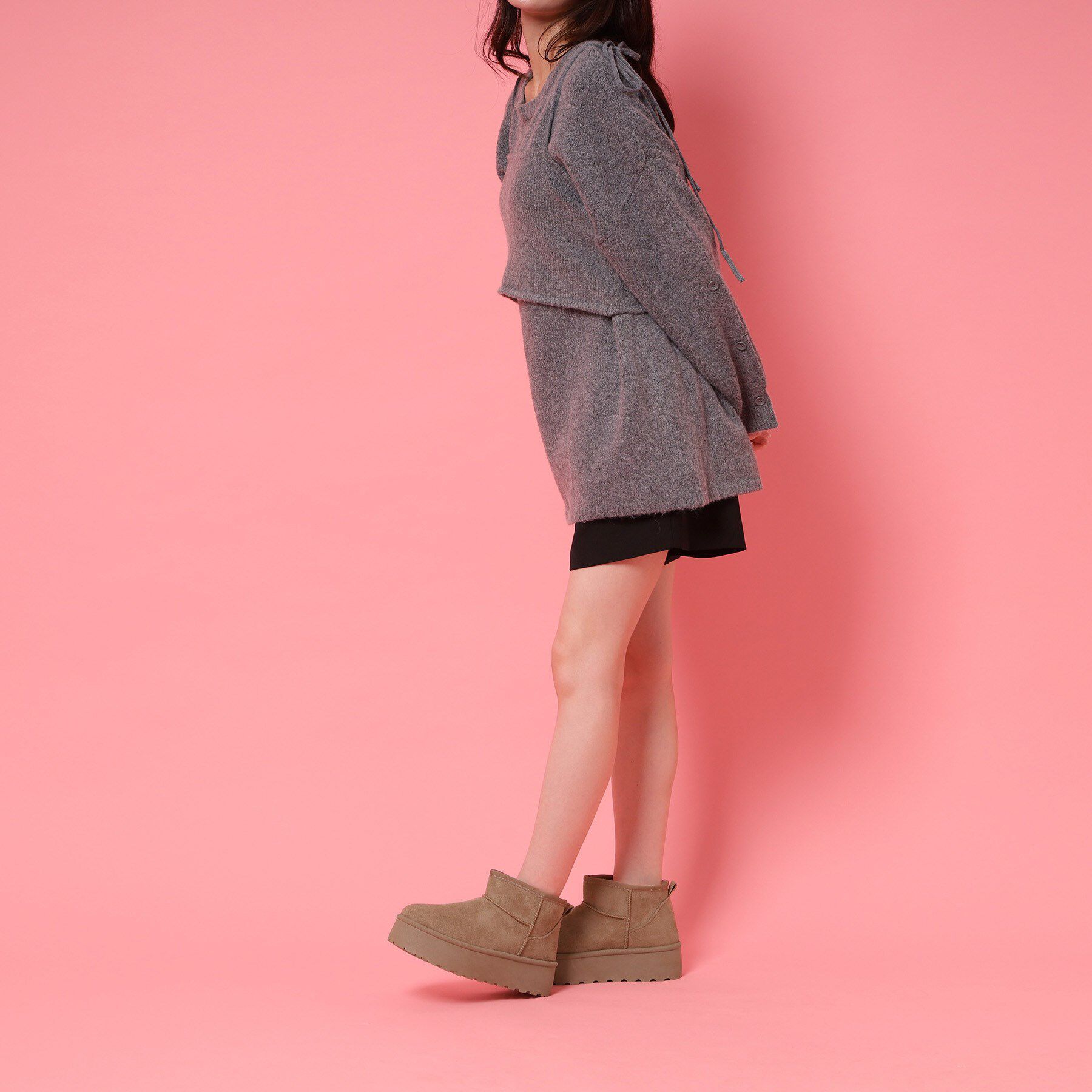 csT&P「厚底プレーンフェイクムートン」|ショートブーツ|