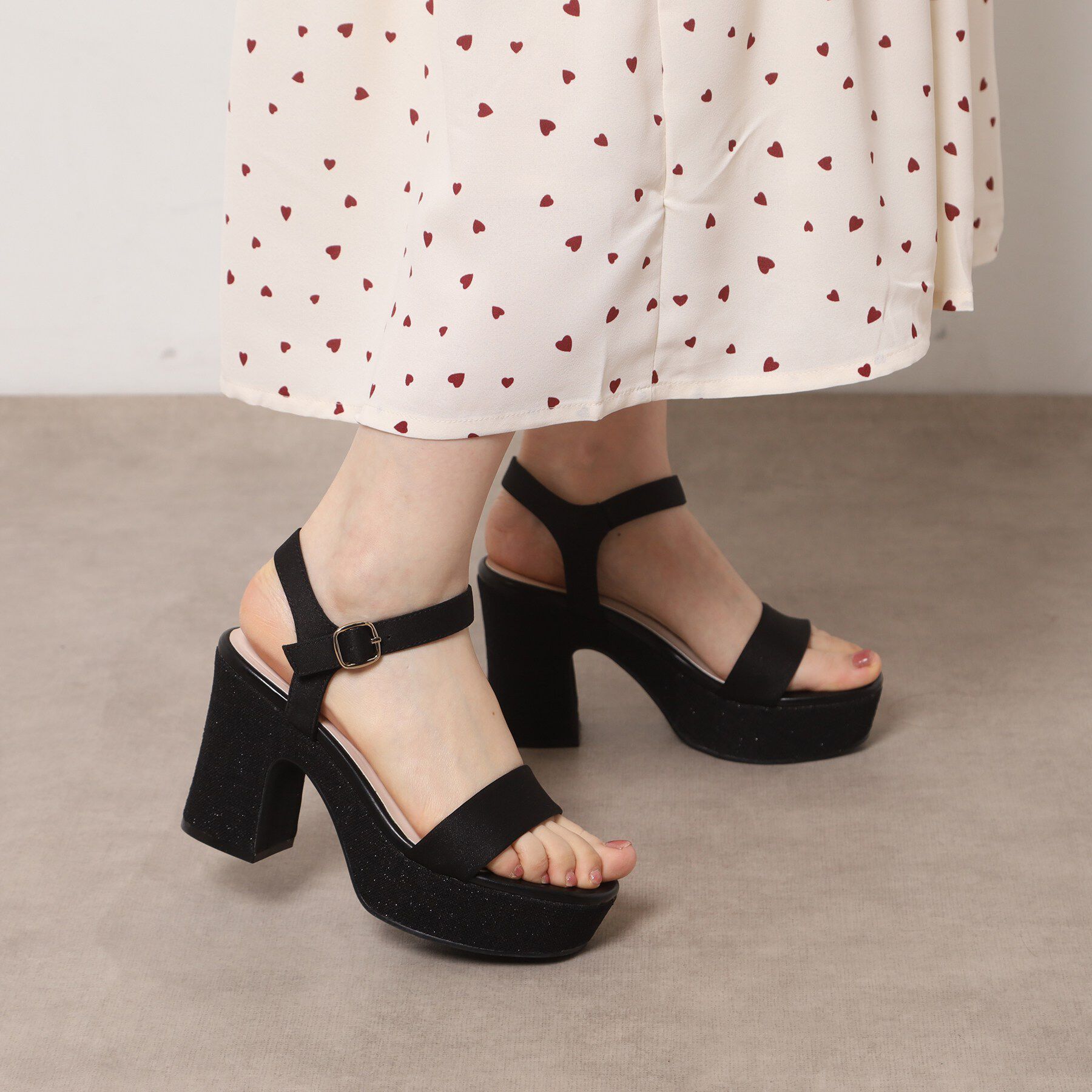 ESPERANZA「ウェッジソールソフトスクエアサンダル」|サンダル|ブラック(319)