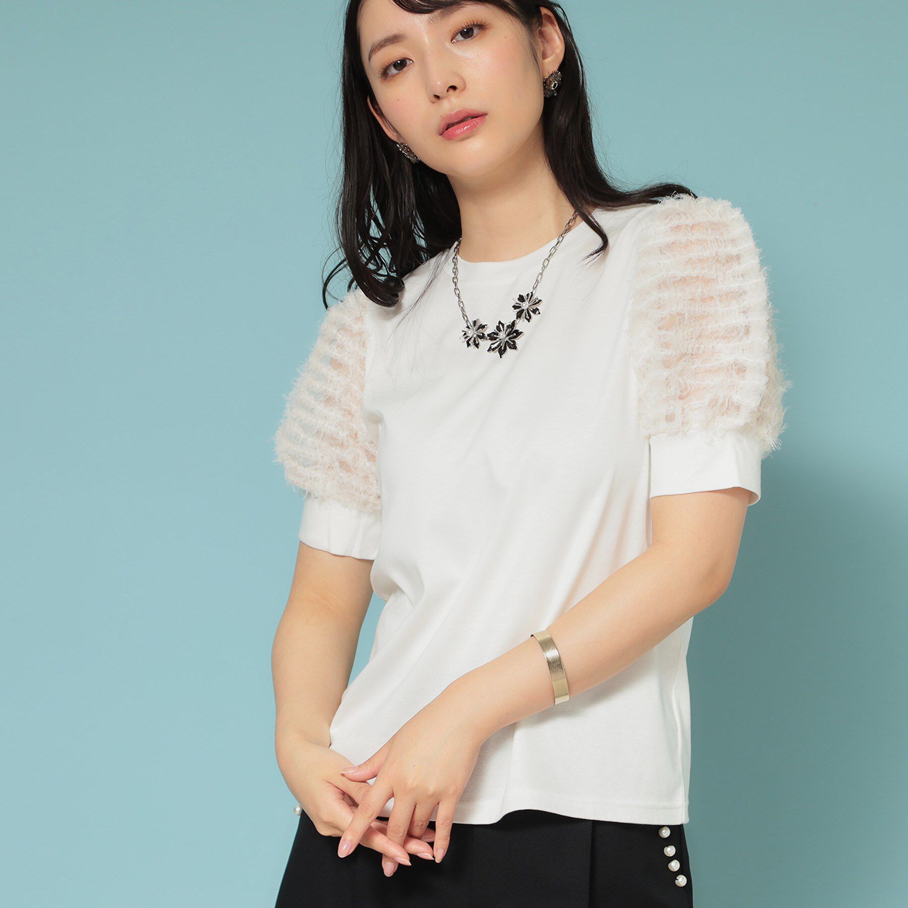 SunaUna「【チュール袖】パフスリーブカットソー」|Tシャツ・カットソー|