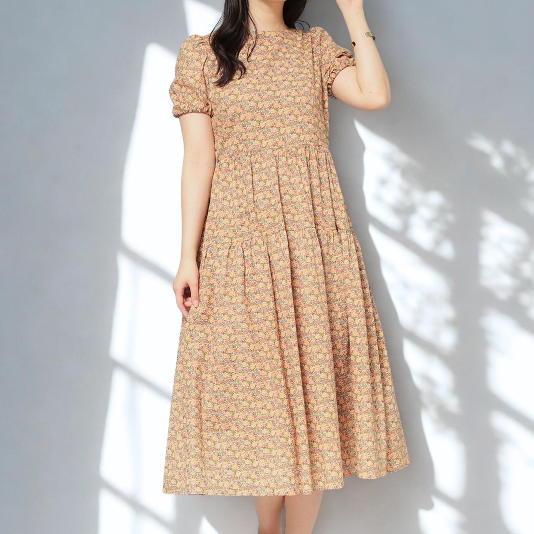 SunaUna「【花柄】パフスリーブワンピース」|ワンピース|オレンジ(167)