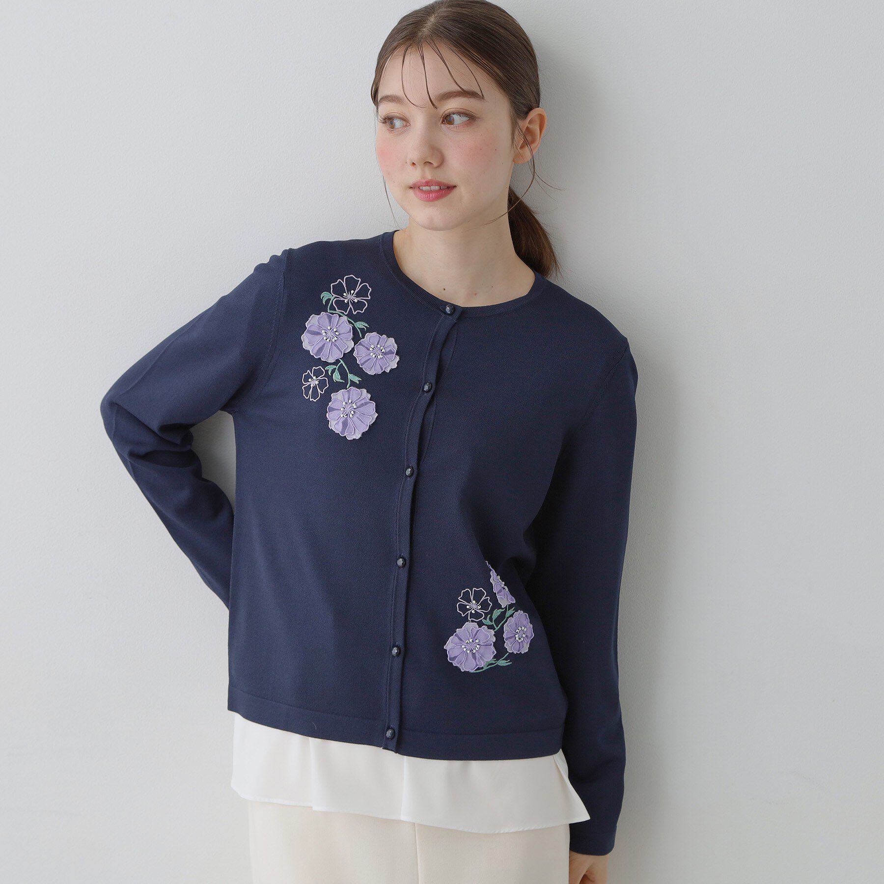 SunaUna「【SS～Lサイズ展開／フラワー刺繍】クラフトニット」|カーディガン|