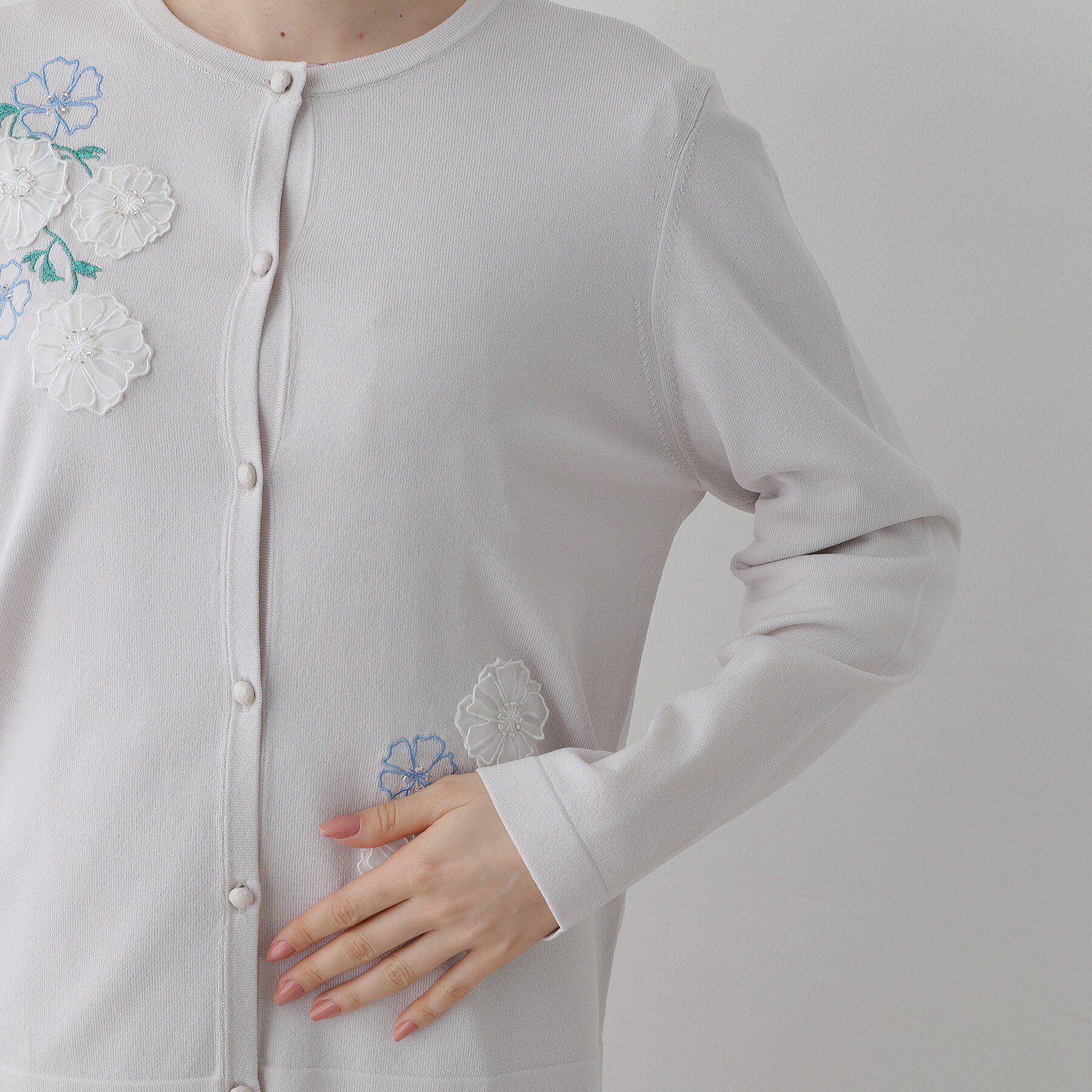 SunaUna「【SS～Lサイズ展開／フラワー刺繍】クラフトニット」|カーディガン|