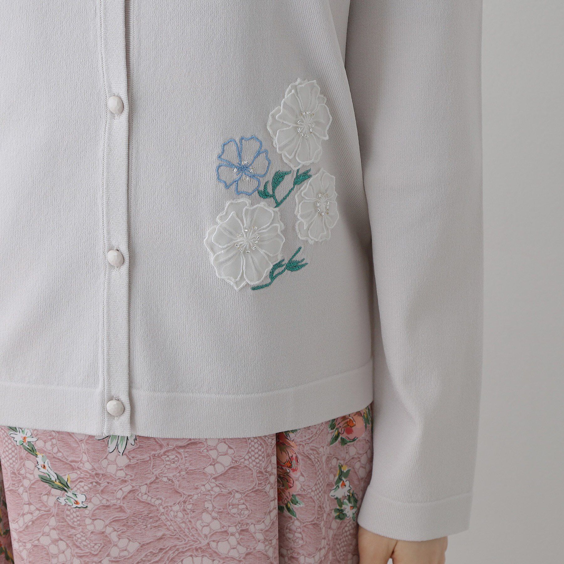 SunaUna「【SS～Lサイズ展開／フラワー刺繍】クラフトニット」|カーディガン|
