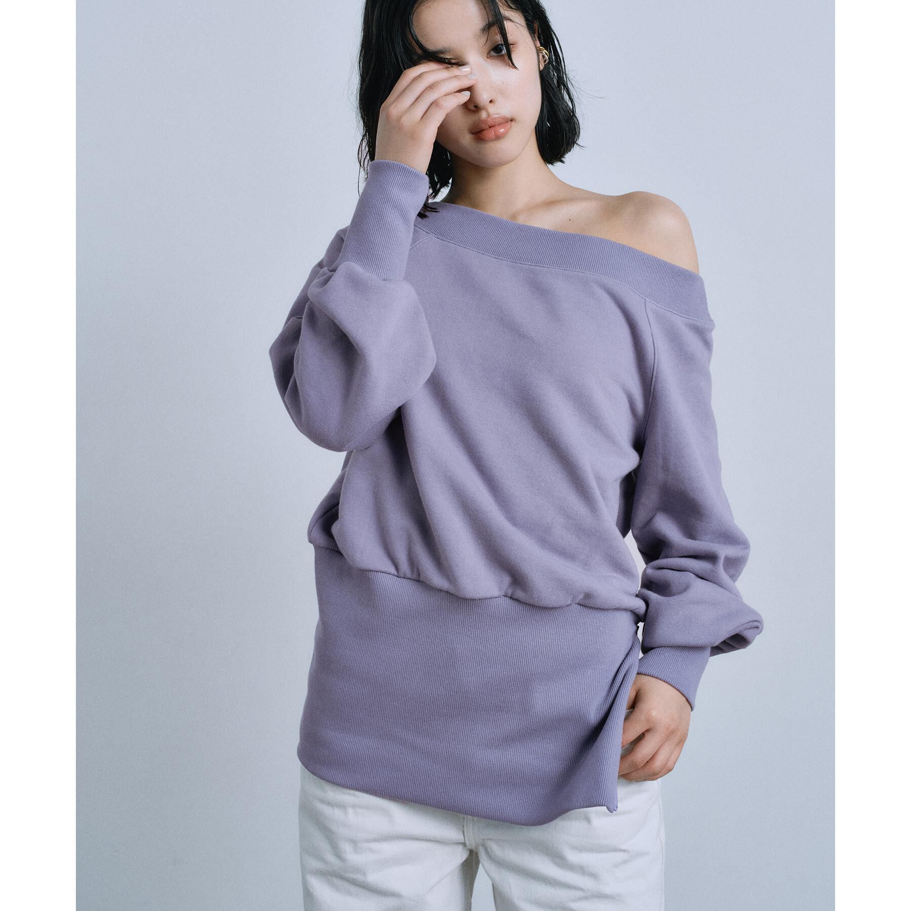 CODE A「off－shoulder sweat」|パーカー|ラベンダー(080)